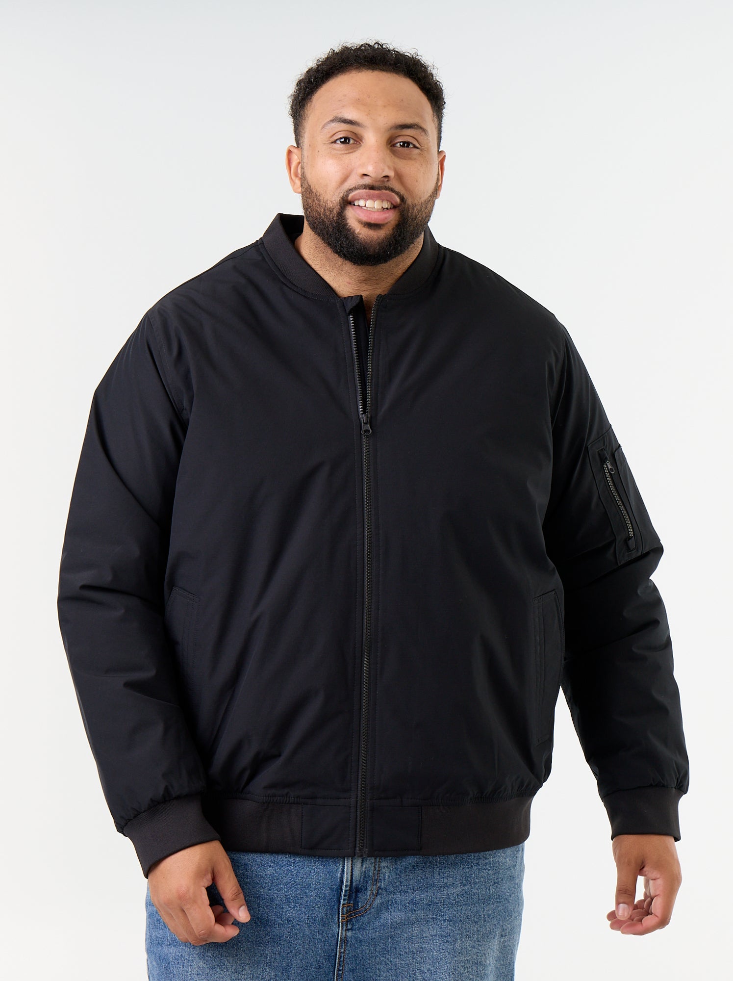 Blouson aviateur avec col en maille côtelée - Noir