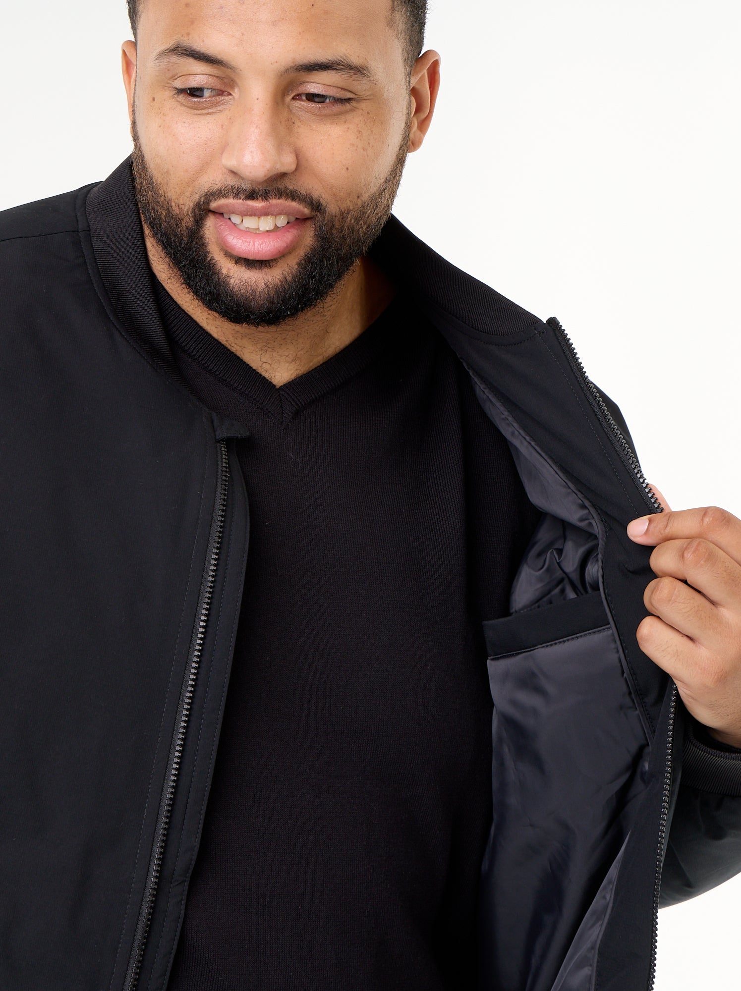 Blouson aviateur avec col en maille côtelée - Noir