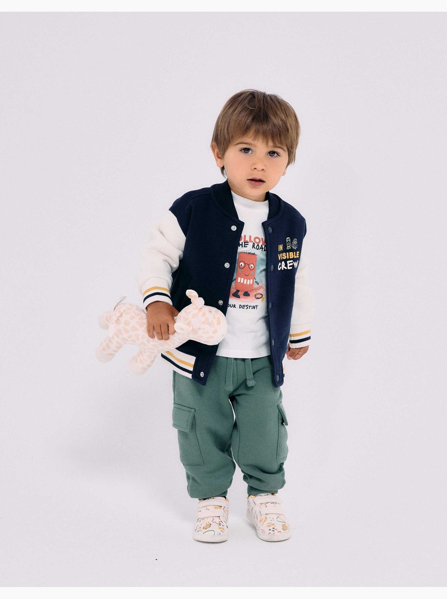 Blouson bomber en coton peigné avec imprimé - Bleu foncé