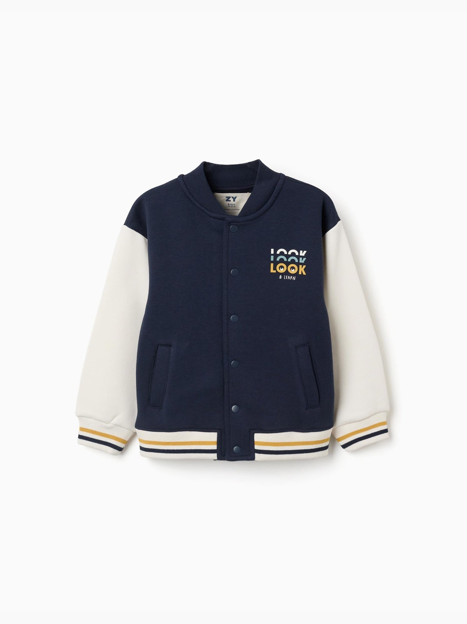 Blouson bomber en coton peigné avec imprimé - Bleu foncé