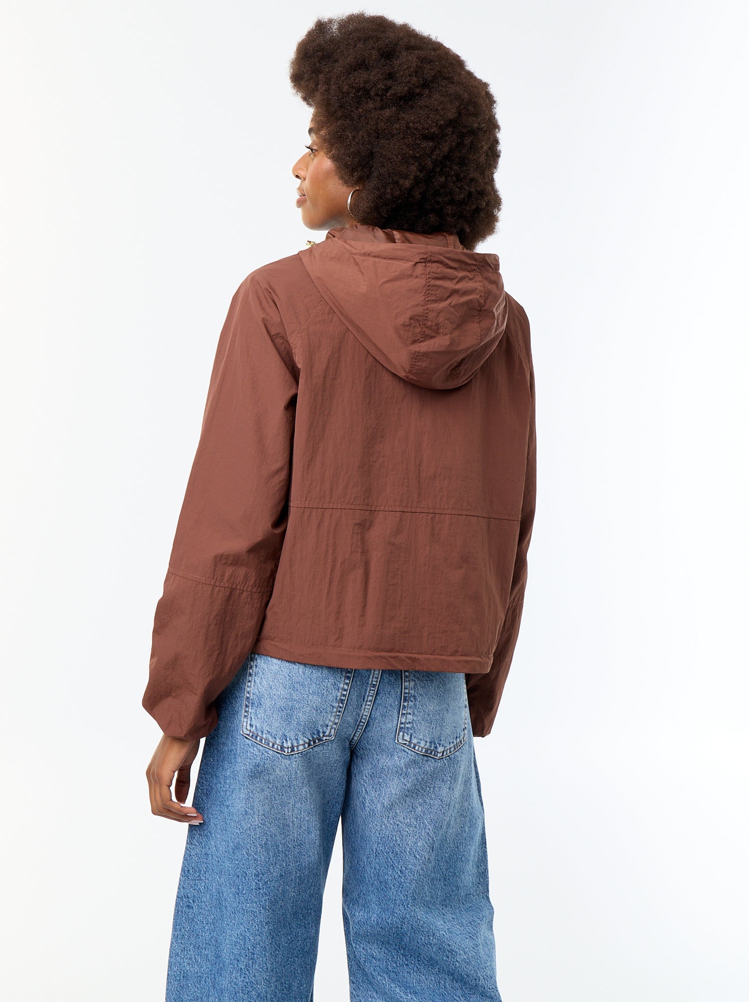 Blouson coupe-vent à capuche avec poches à rabat - Marron