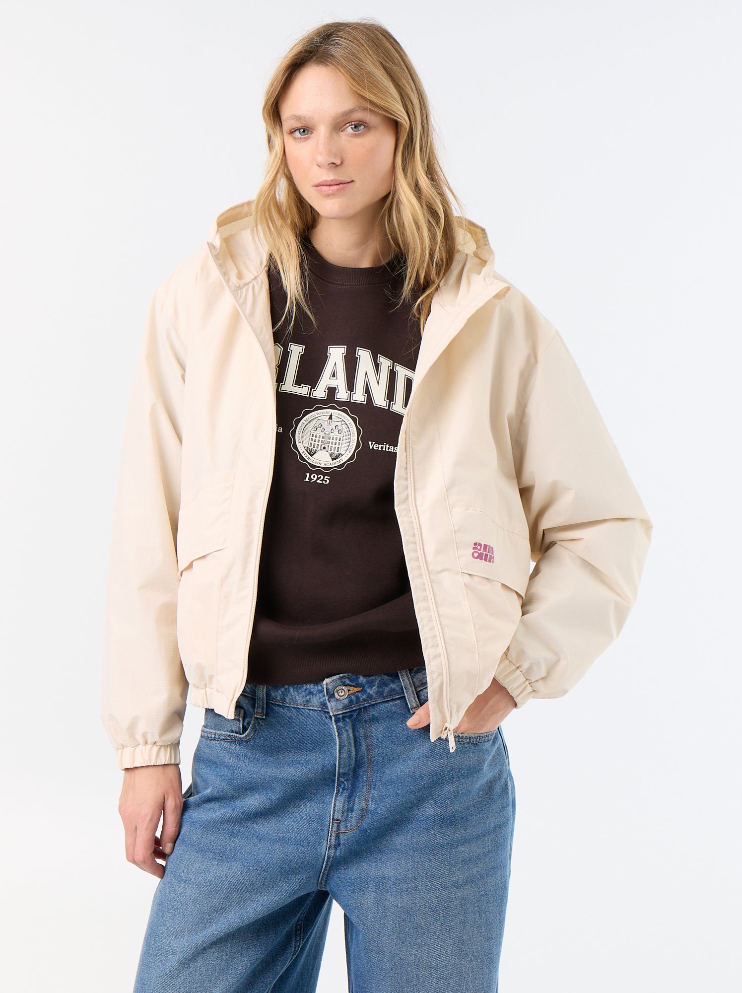 Blouson coupe-vent à capuche - Beige