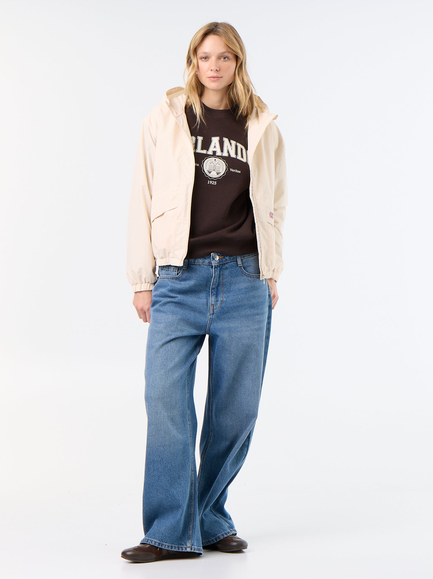 Blouson coupe-vent à capuche - Beige