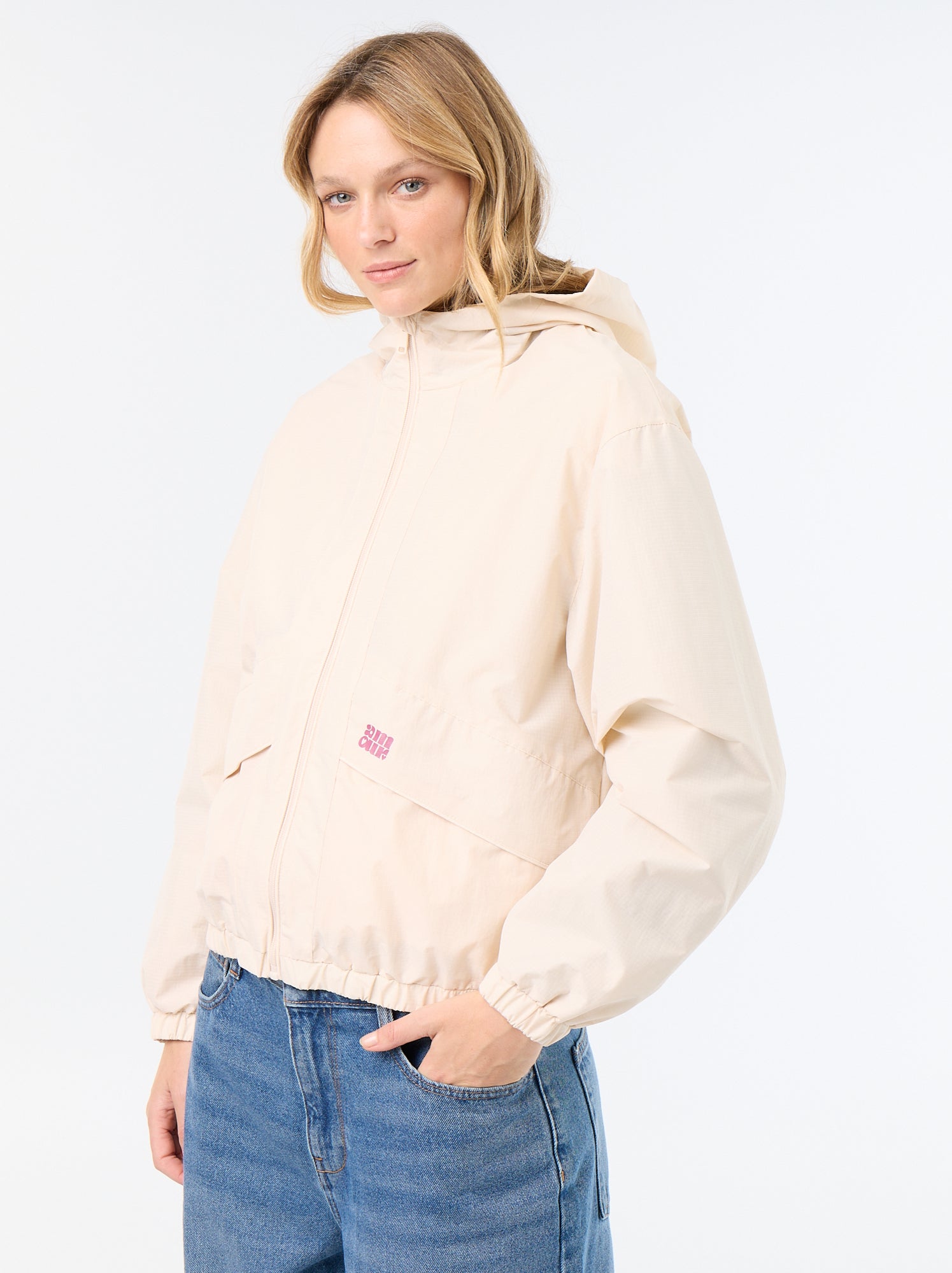 Blouson coupe-vent à capuche - Beige