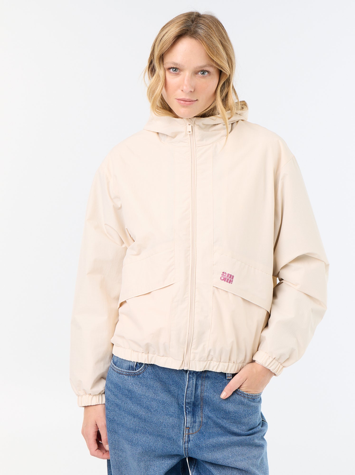 Blouson coupe-vent à capuche - Beige