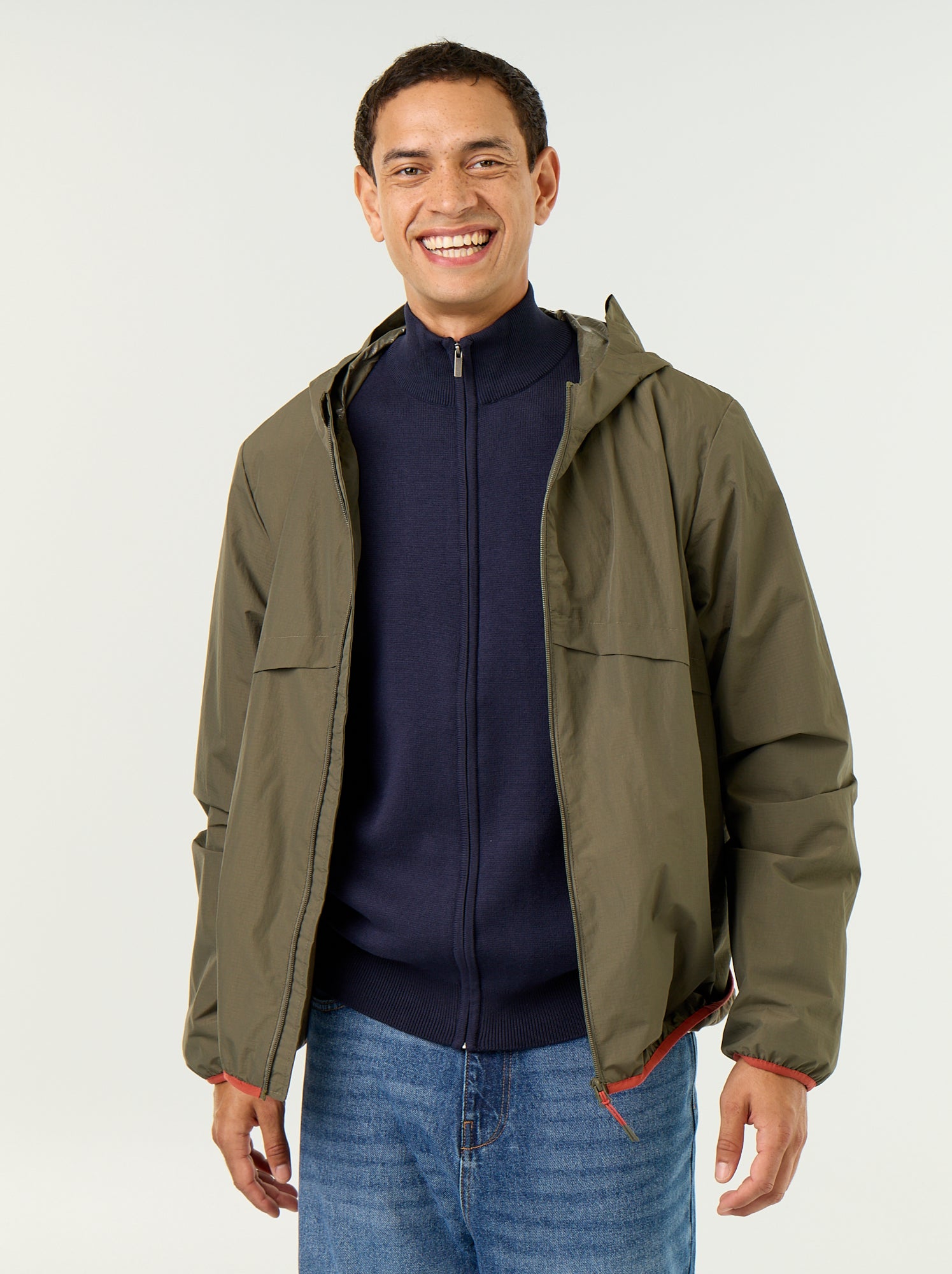 Blouson coupe-vent à capuche déperlant - Kaki
