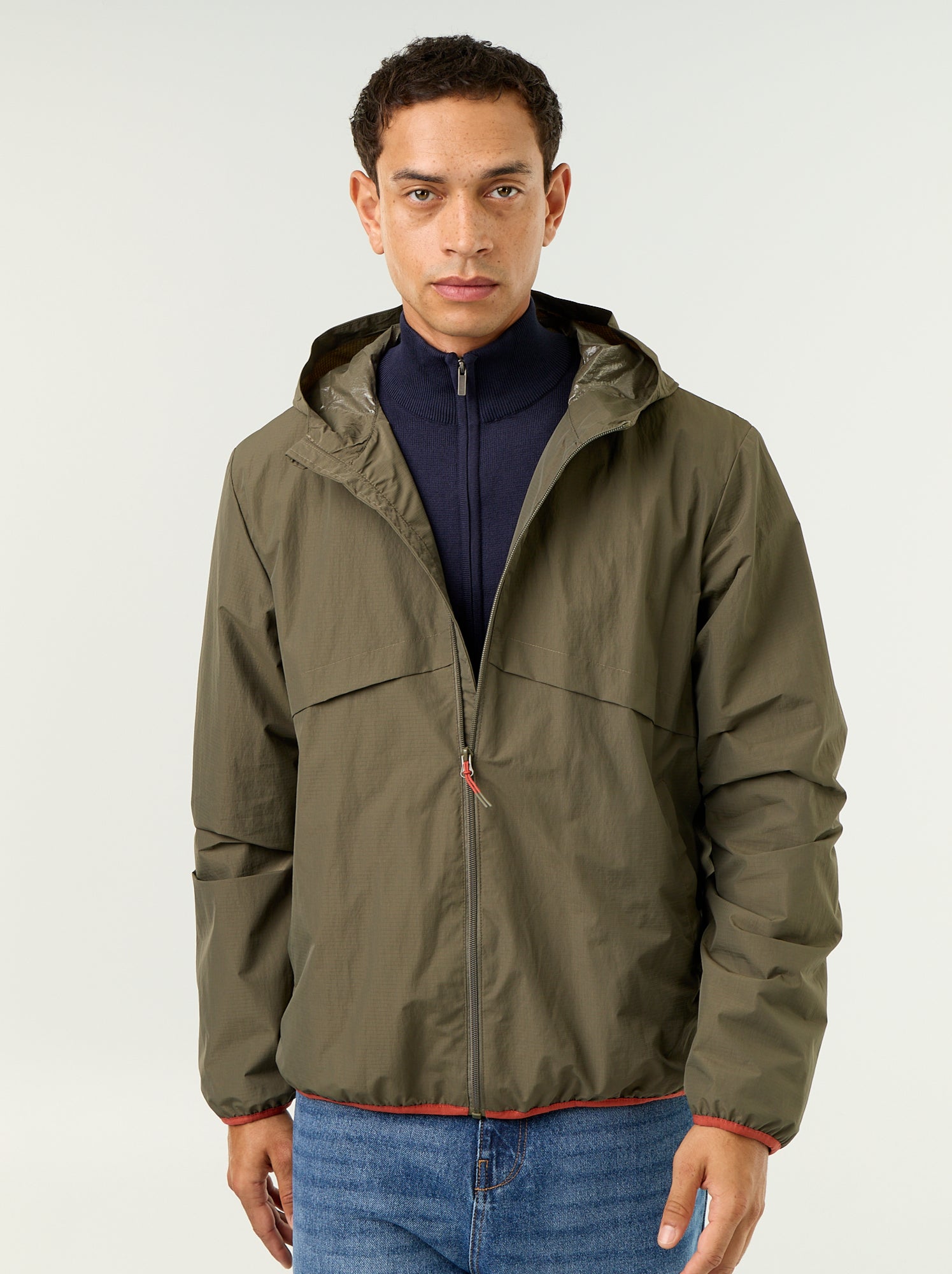 Blouson coupe-vent à capuche déperlant - Kaki