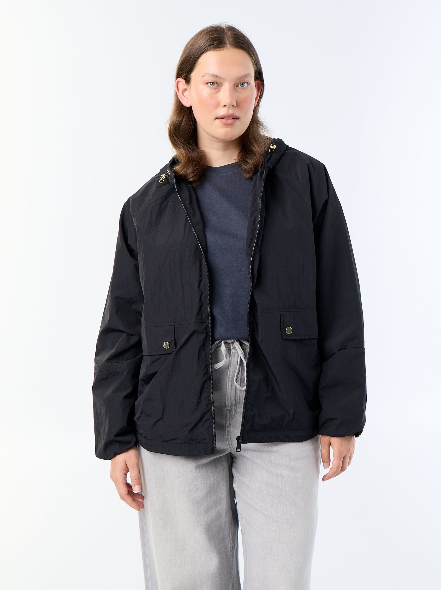 Blouson coupe-vent avec détails dorés - Noir
