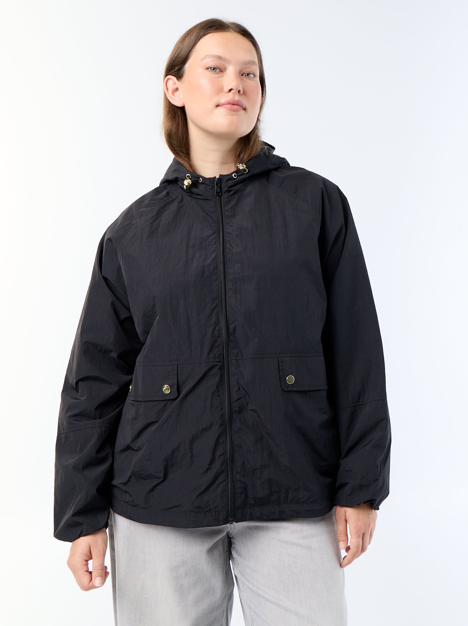 Blouson coupe-vent avec détails dorés - Noir