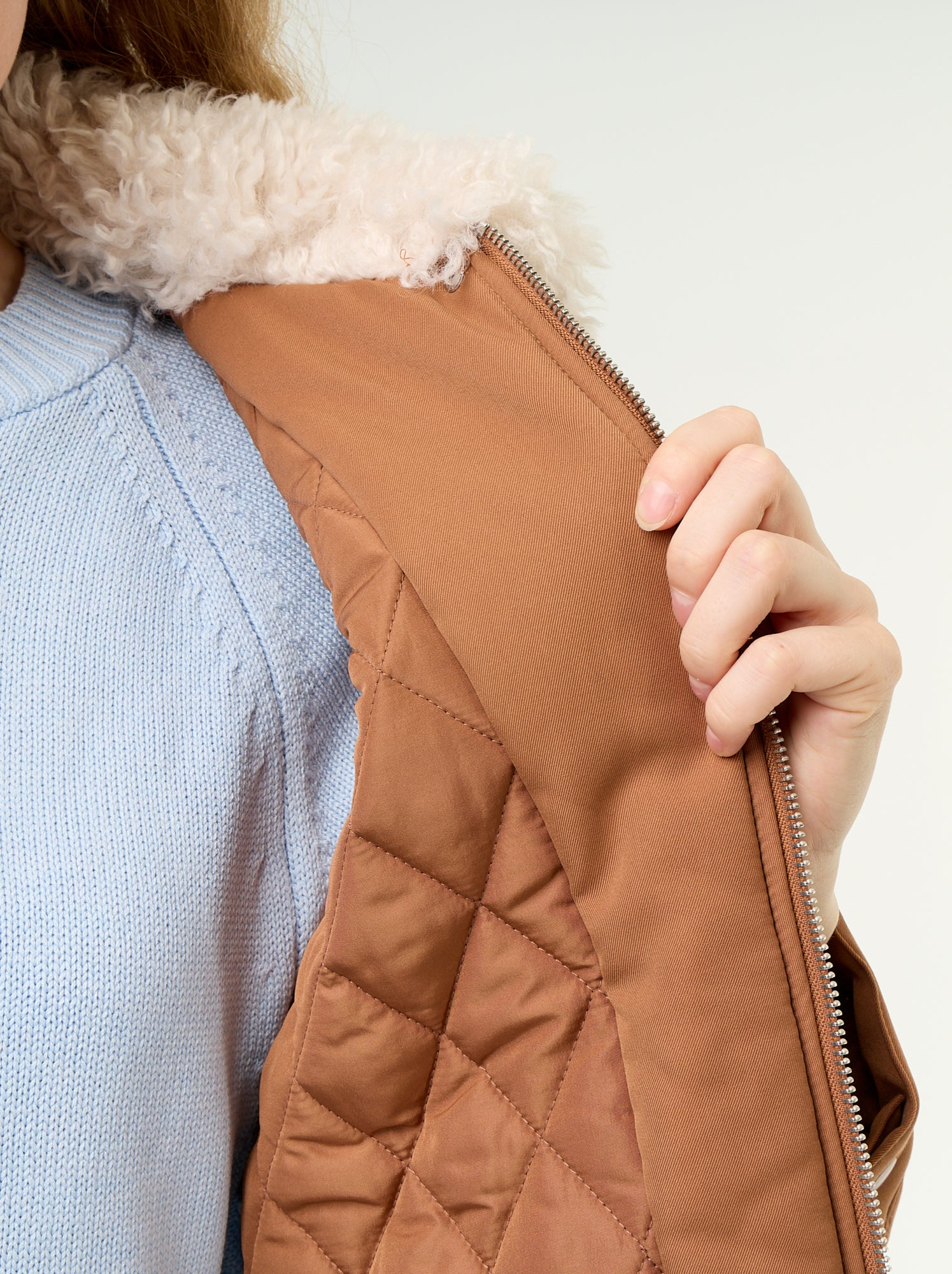 Blouson court avec col effet moutonné - Marron