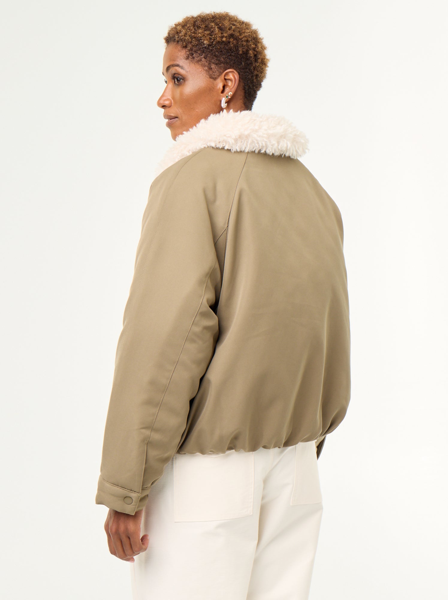 Blouson court avec col effet moutonné - Vert
