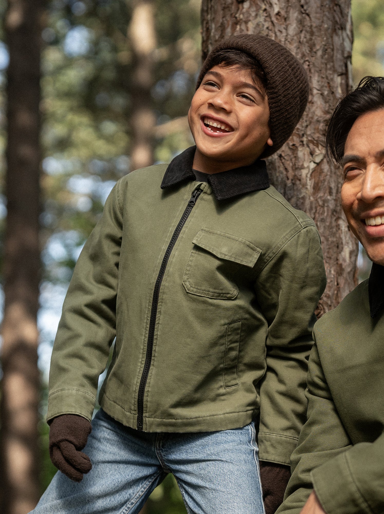 Blouson court avec col en velours contrasté - Vert