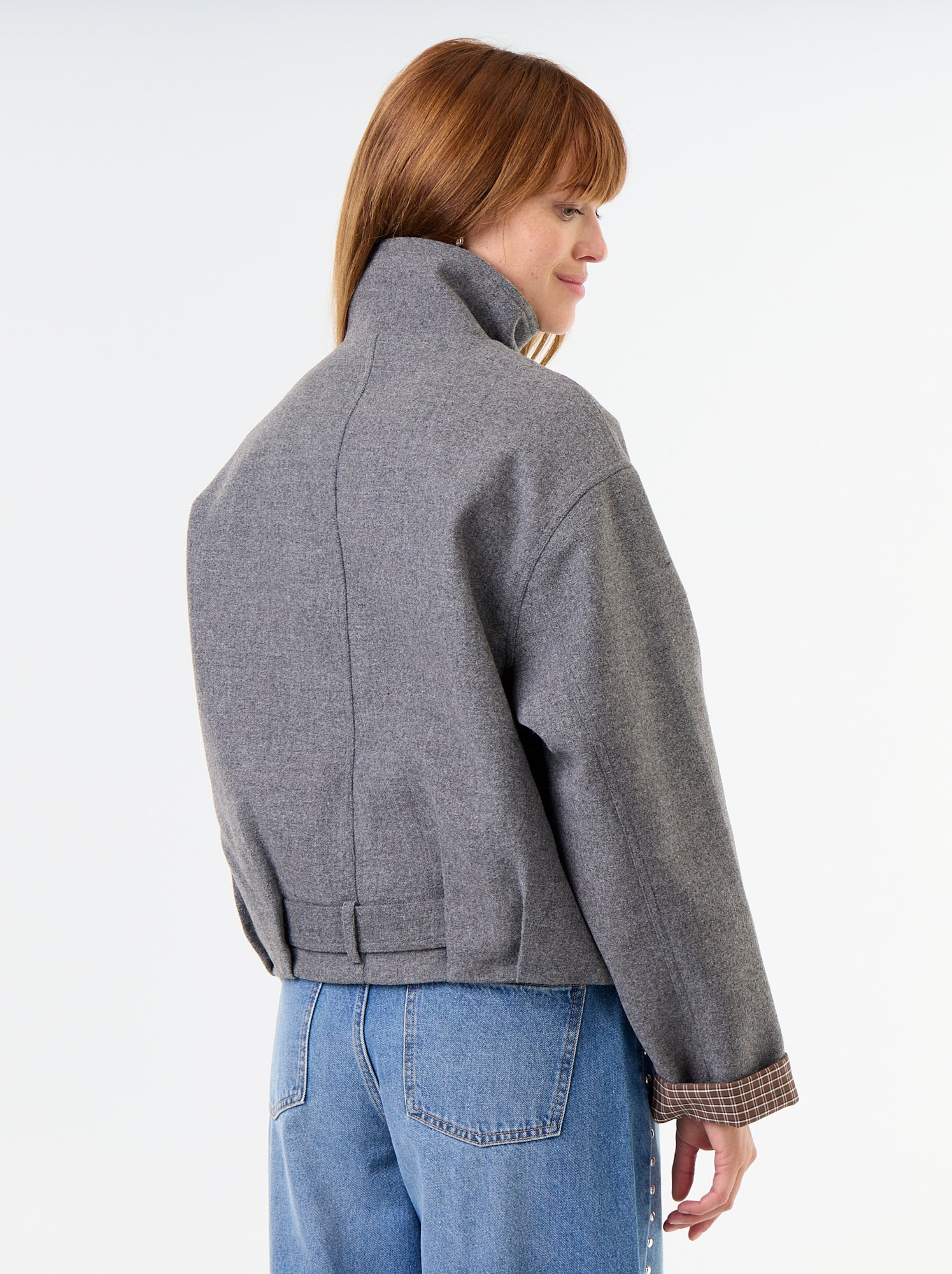 Blouson court effet lainage avec ceinture intégrée - Gris