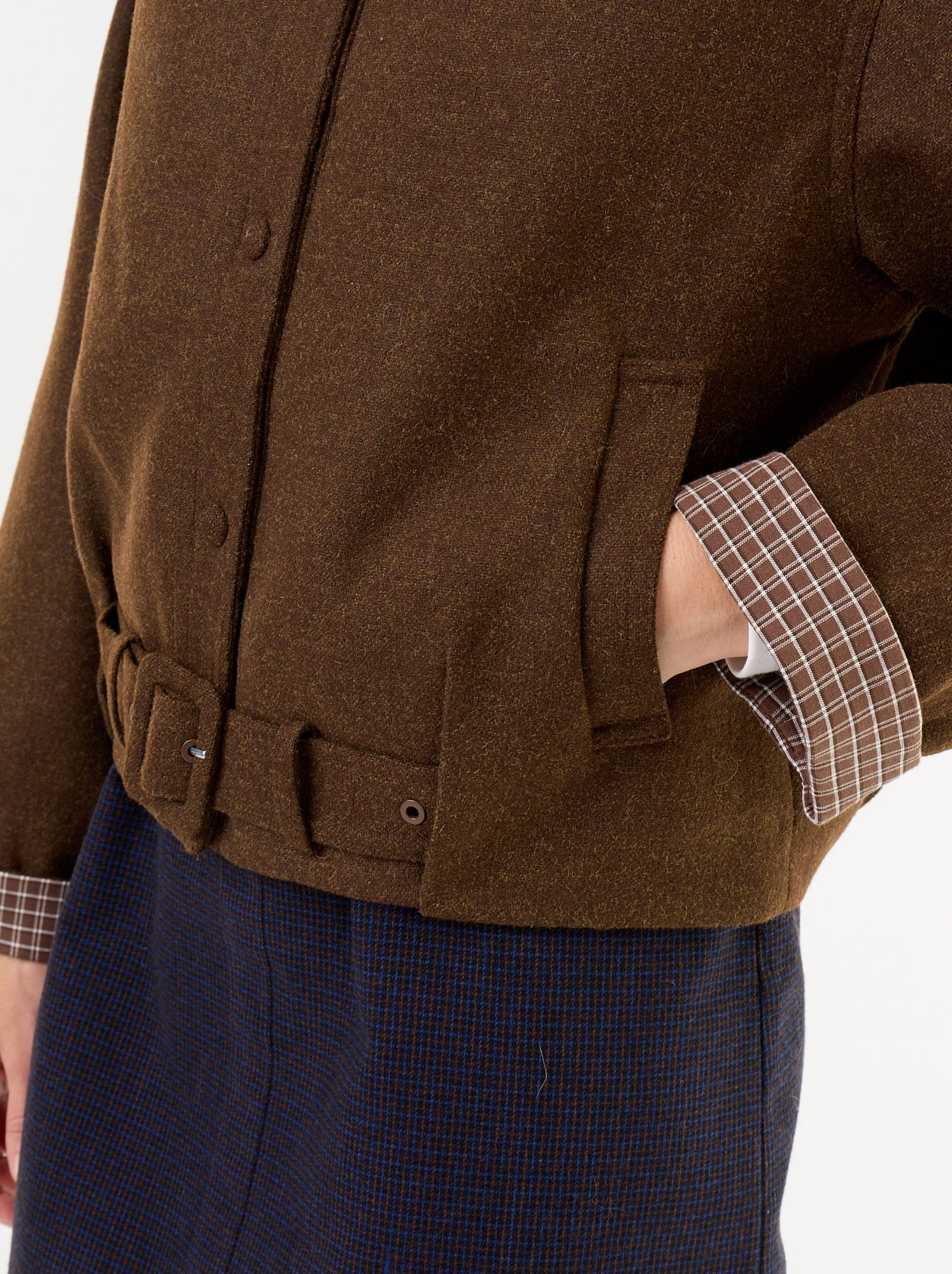Blouson court effet lainage avec ceinture intégrée - Marron