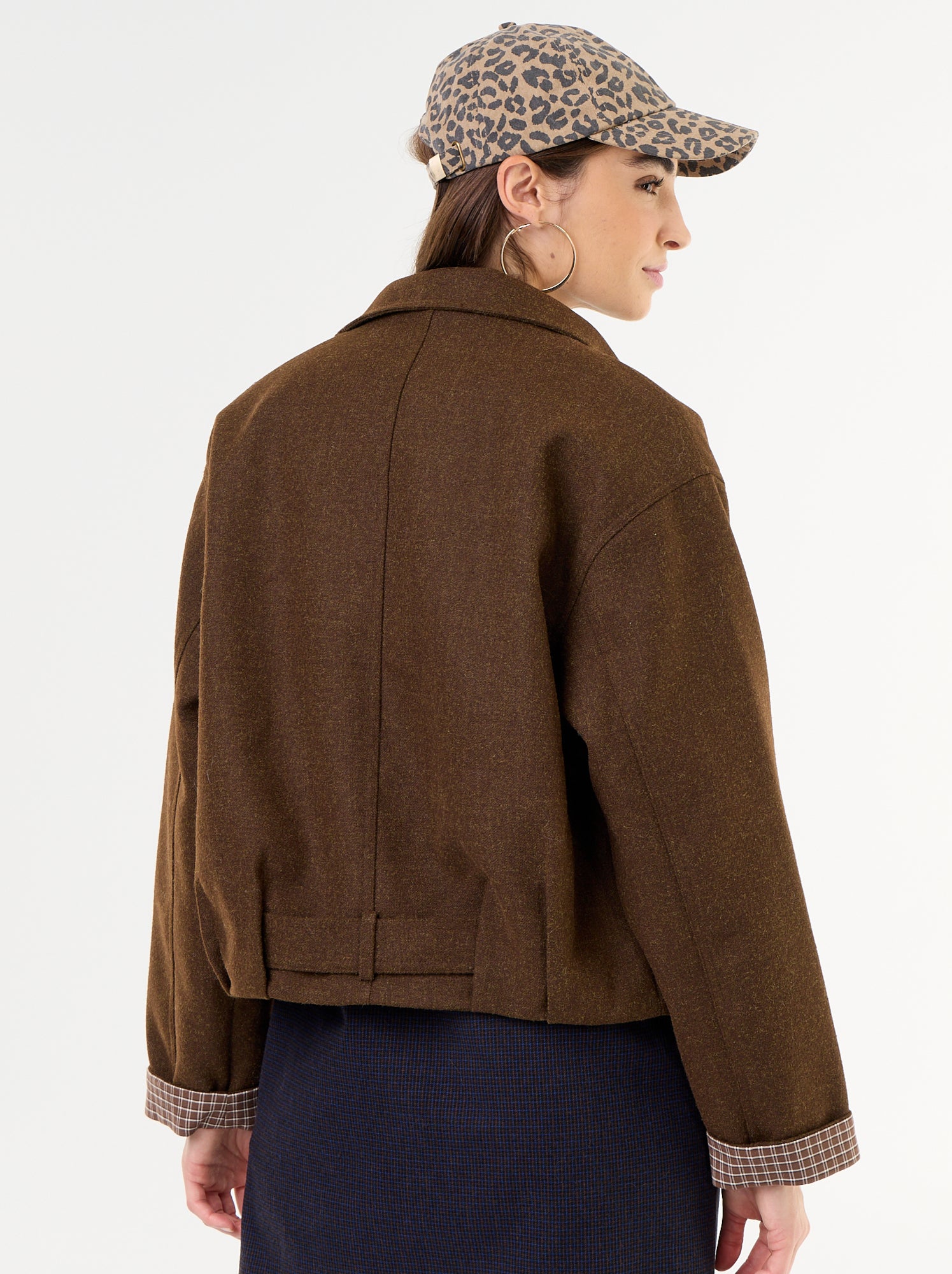 Blouson court effet lainage avec ceinture intégrée - Marron