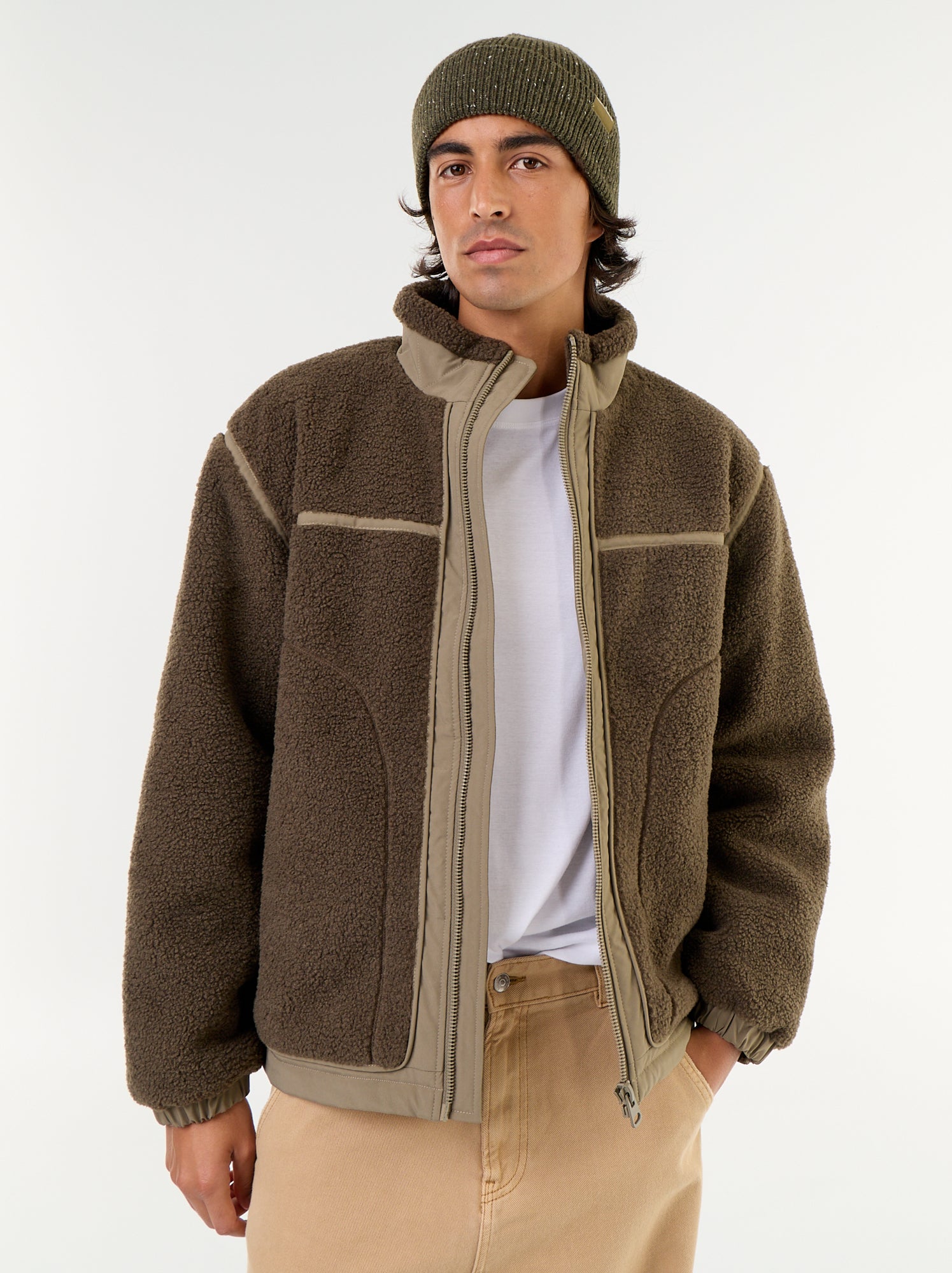 Blouson effet moutonné - Kaki
