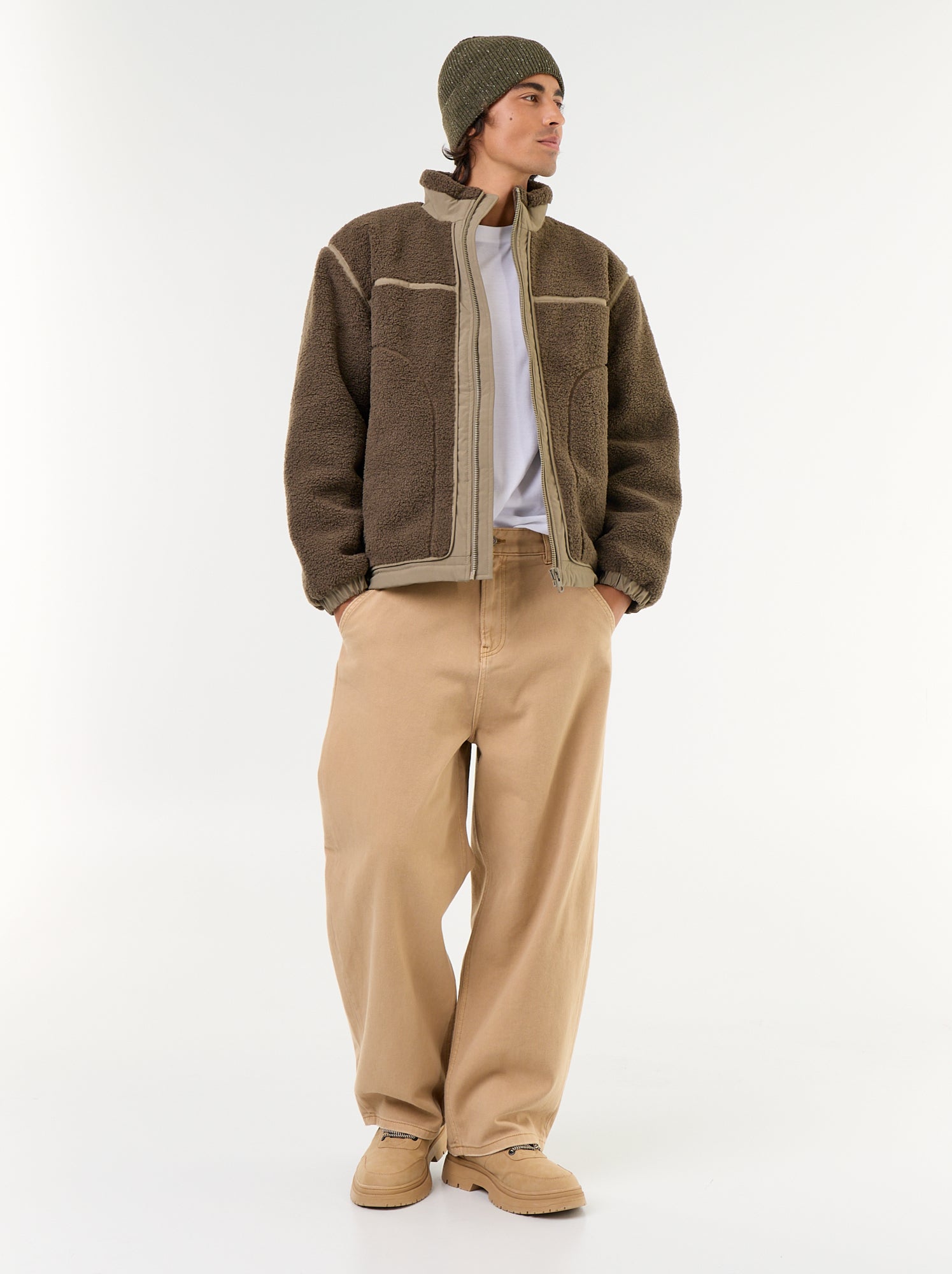 Blouson effet moutonné - Kaki
