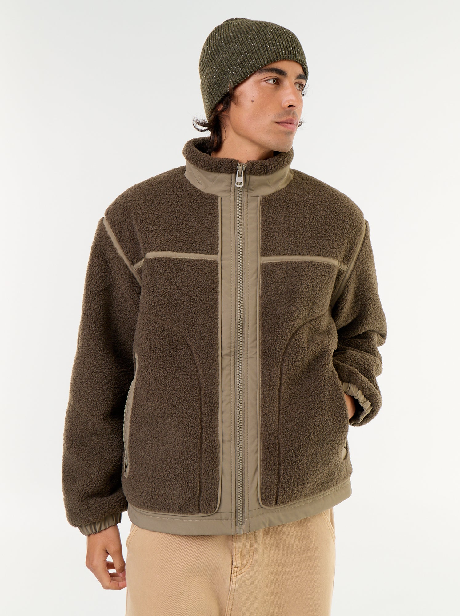Blouson effet moutonné - Kaki