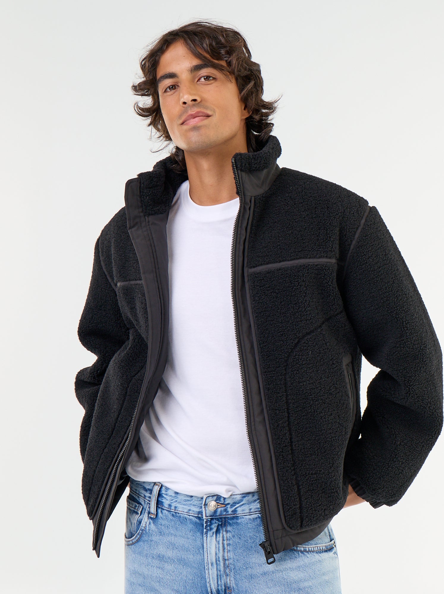Blouson effet moutonné - Noir