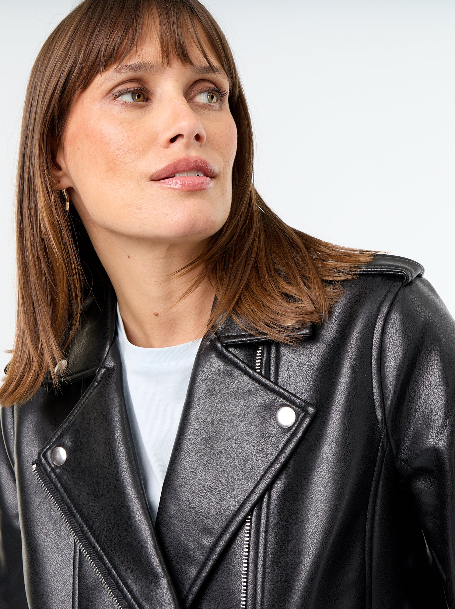 Blouson en simili à col cranté - Noir