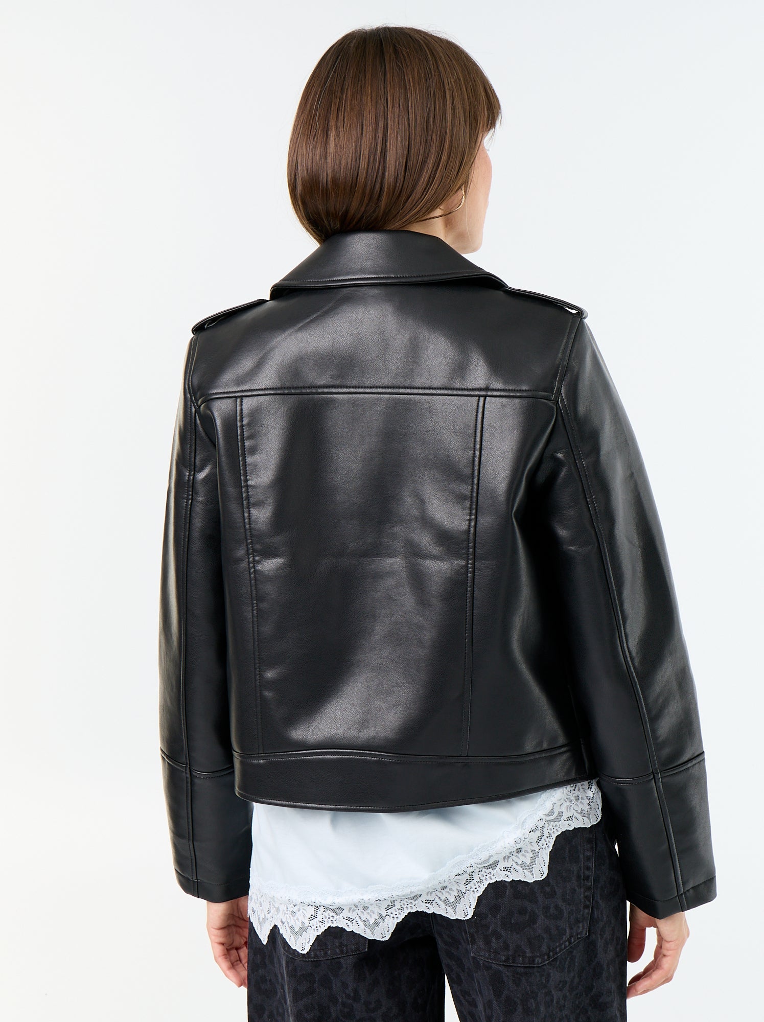Blouson en simili à col cranté - Noir
