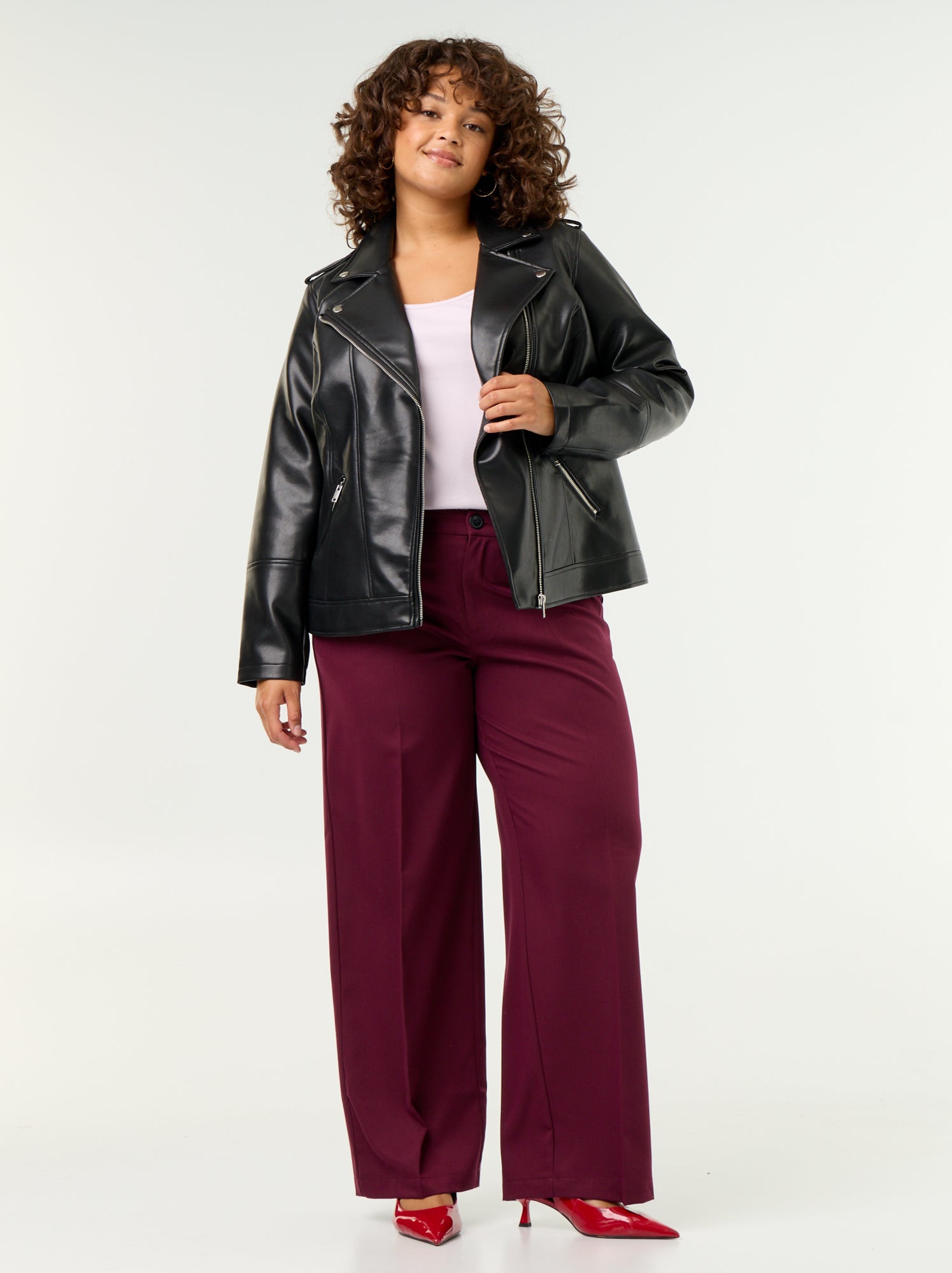 Blouson en simili avec col cranté - Noir