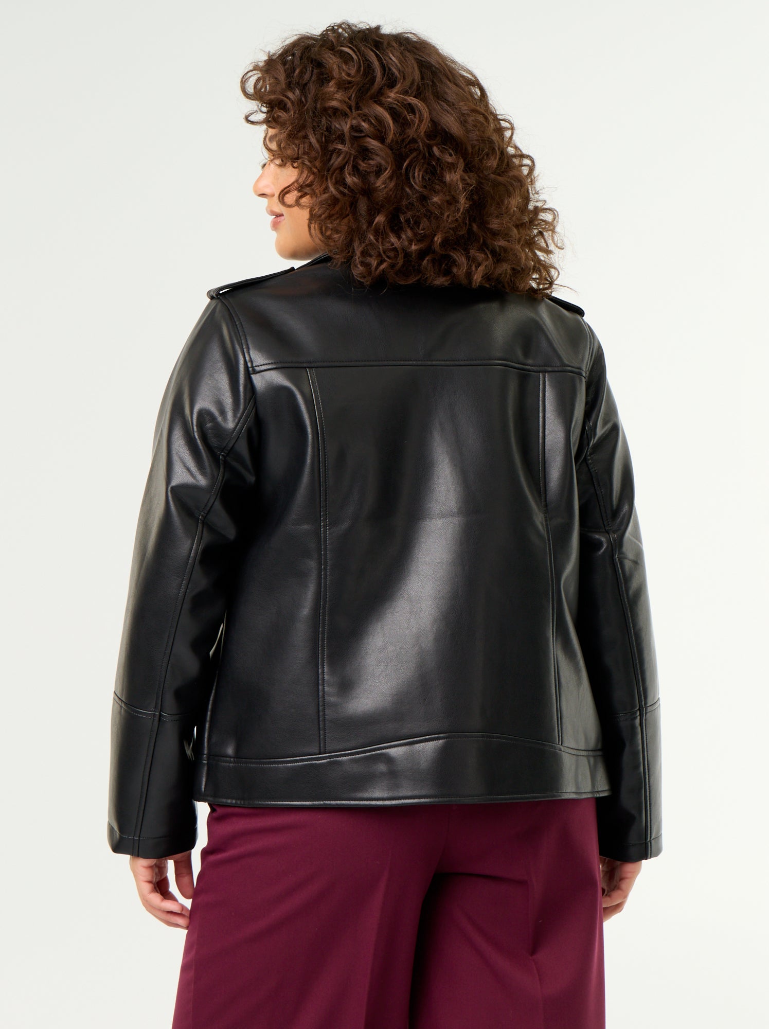 Blouson en simili avec col cranté - Noir