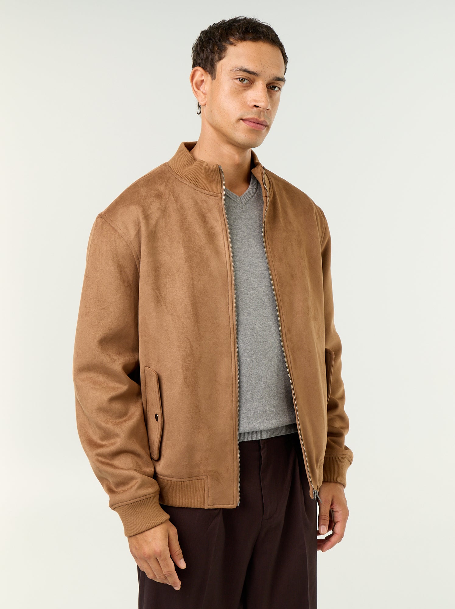 Blouson en suédine zippé - Marron