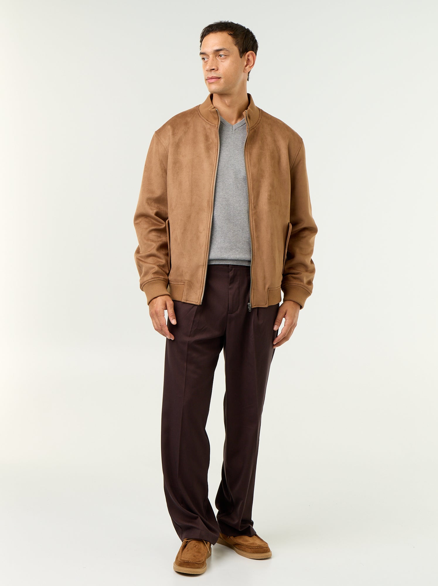 Blouson en suédine zippé - Marron