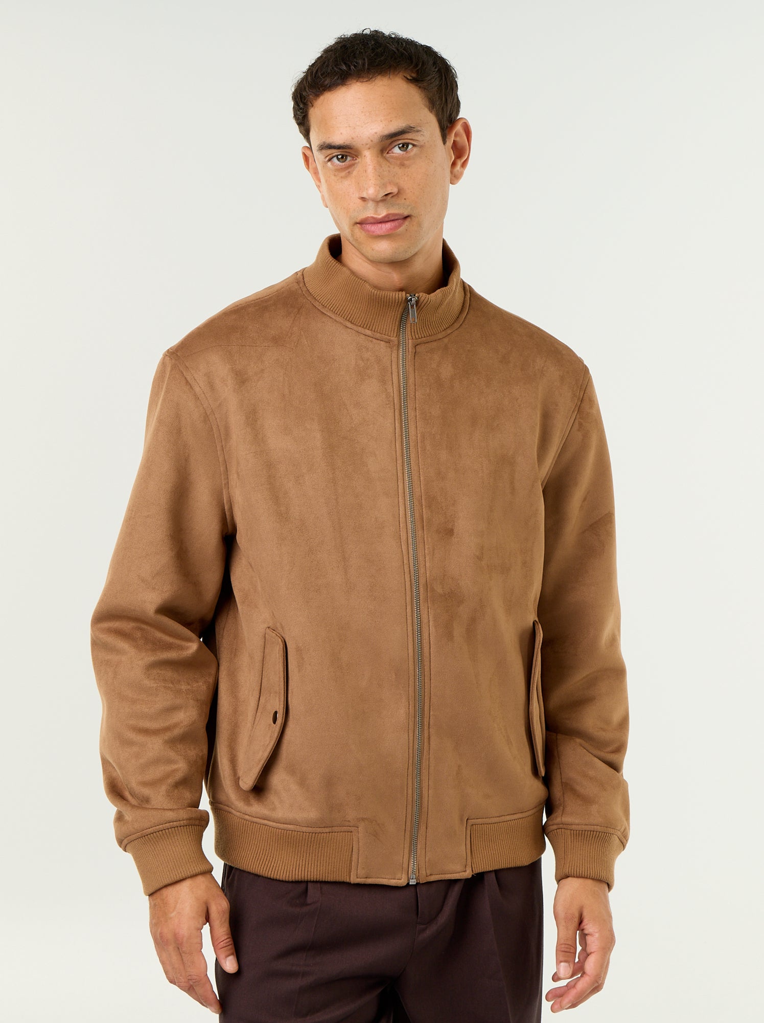 Blouson en suédine zippé - Marron