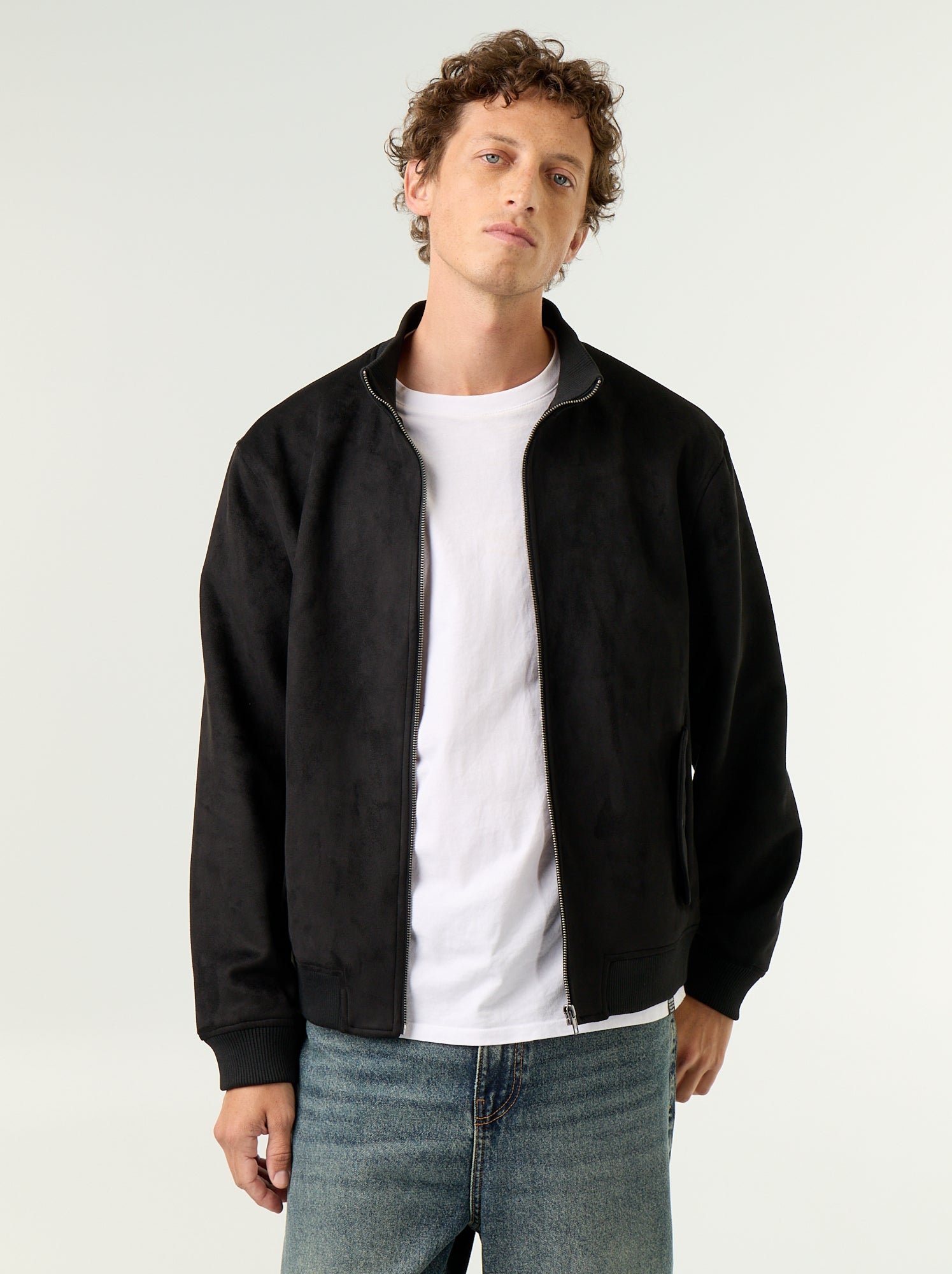 Blouson en suédine zippé - Noir