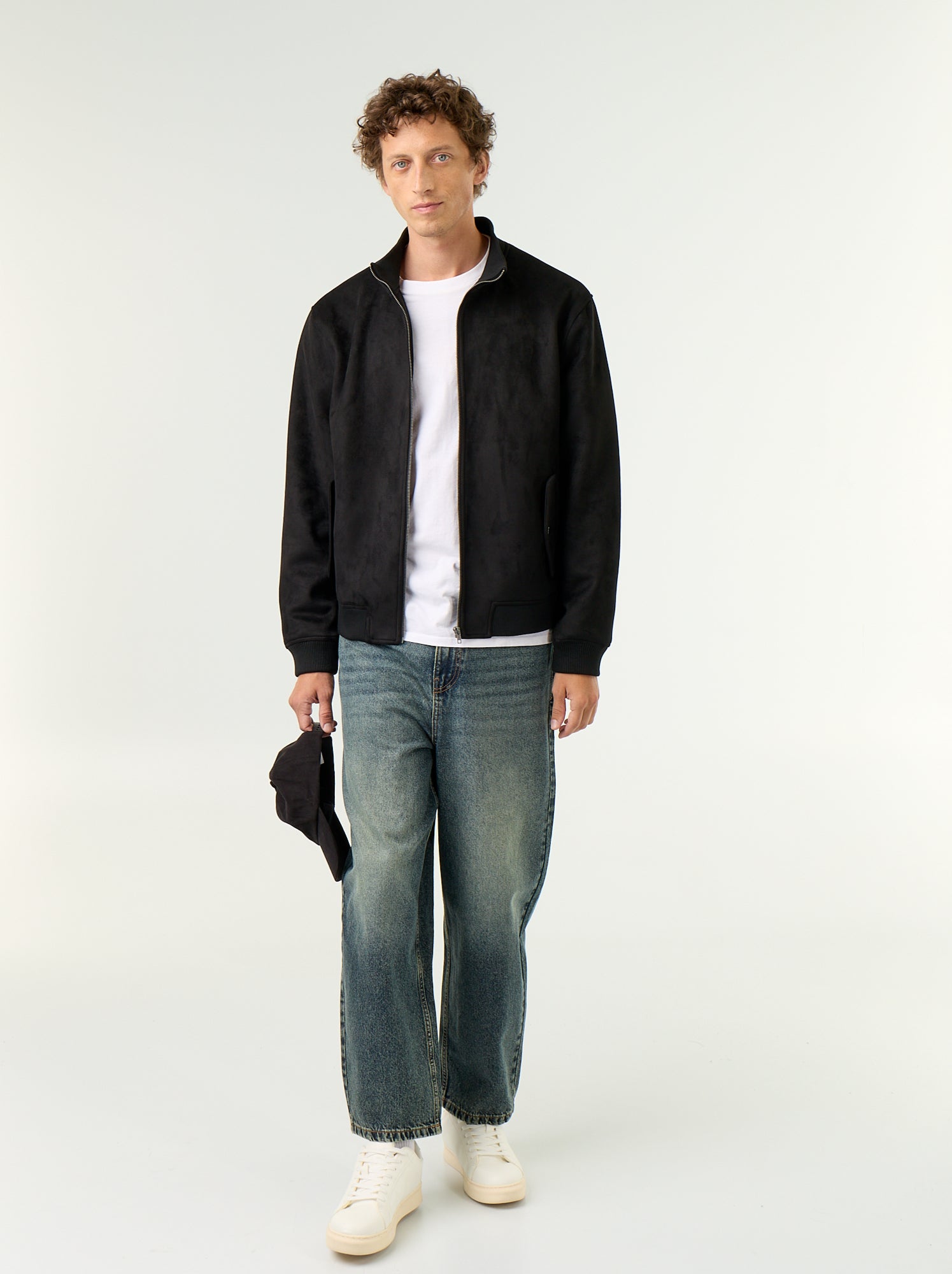 Blouson en suédine zippé - Noir