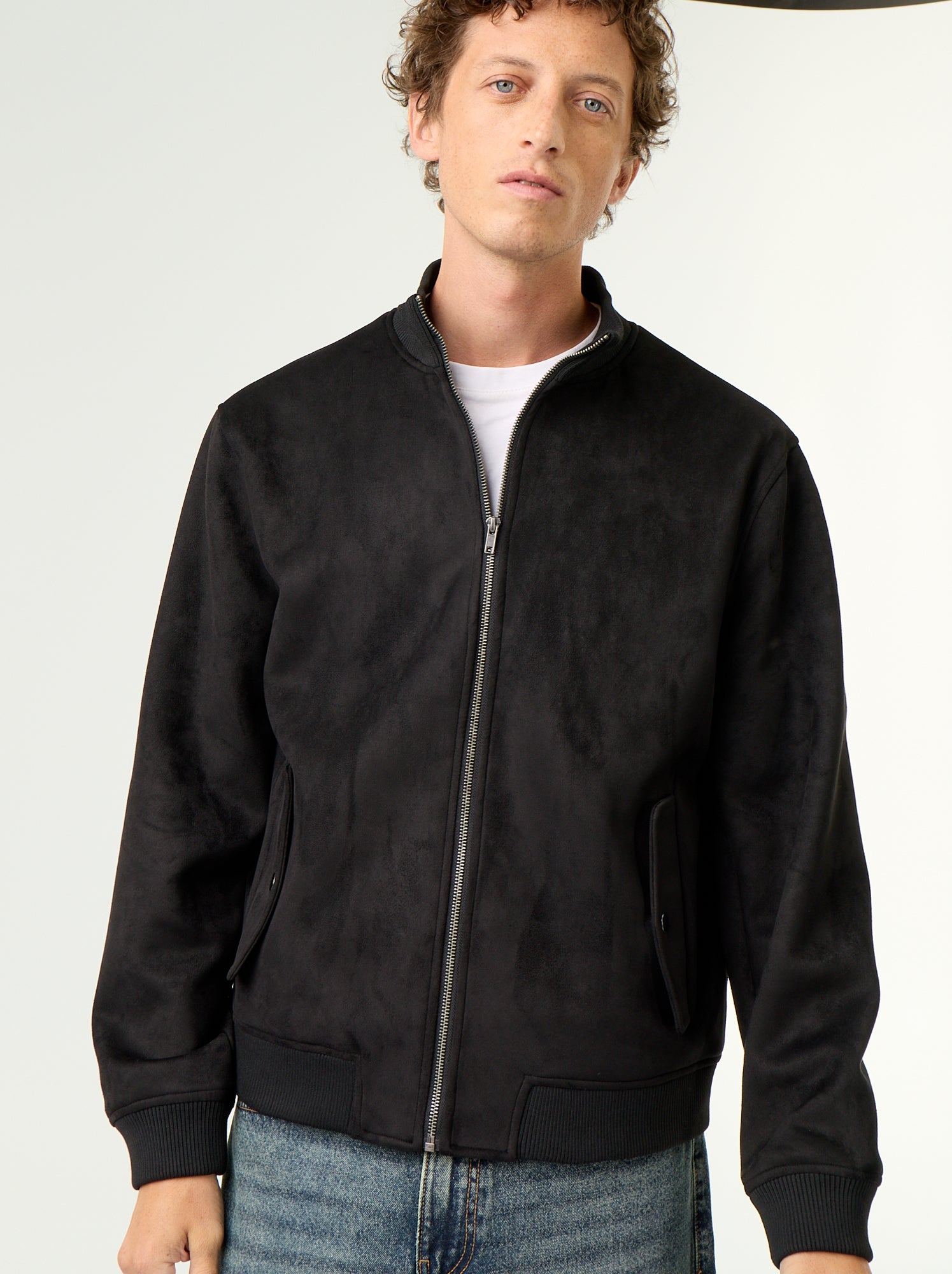 Blouson en suédine zippé - Noir