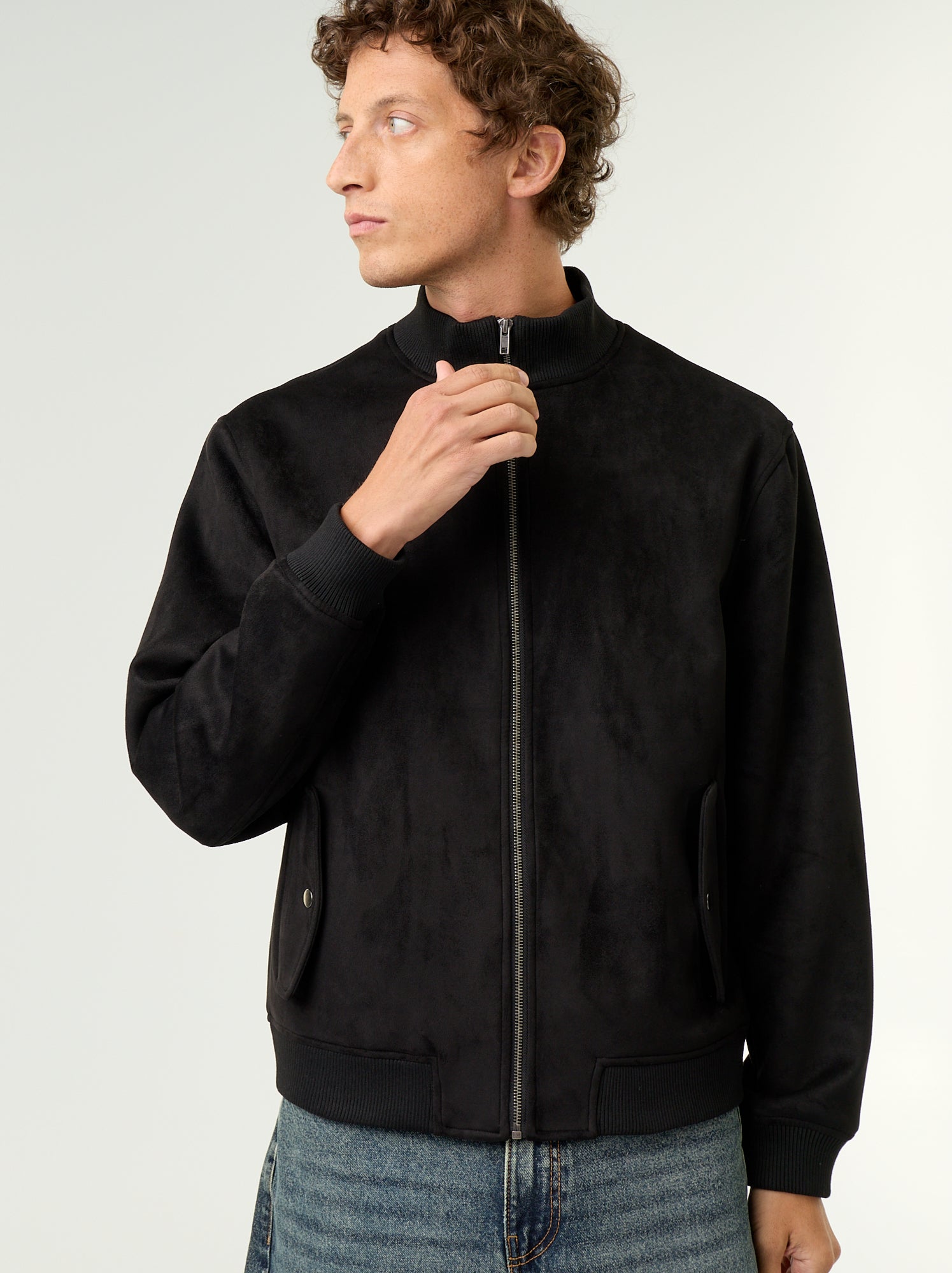 Blouson en suédine zippé - Noir