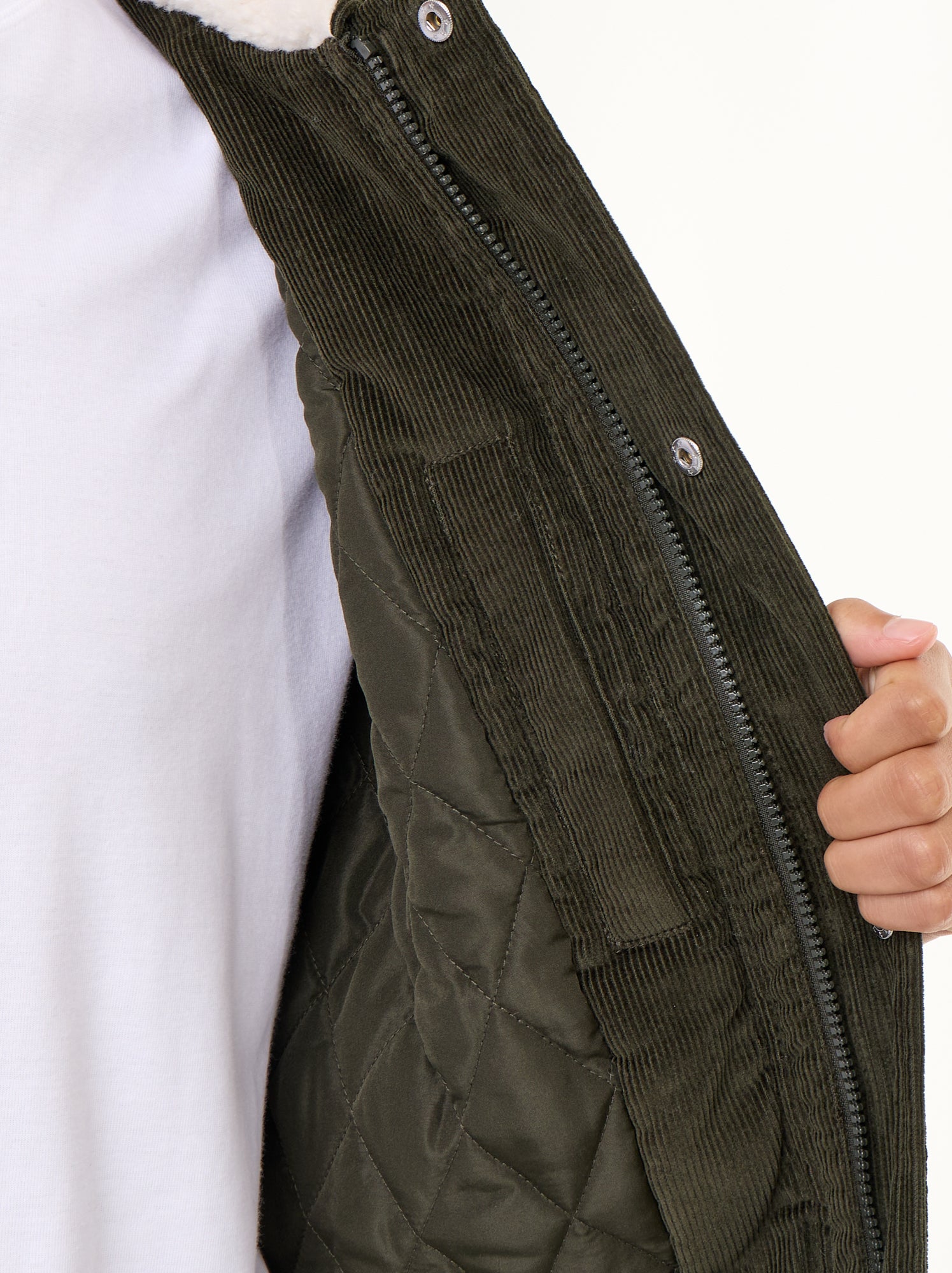 Blouson en velours côtelé col effet moutonné - Vert
