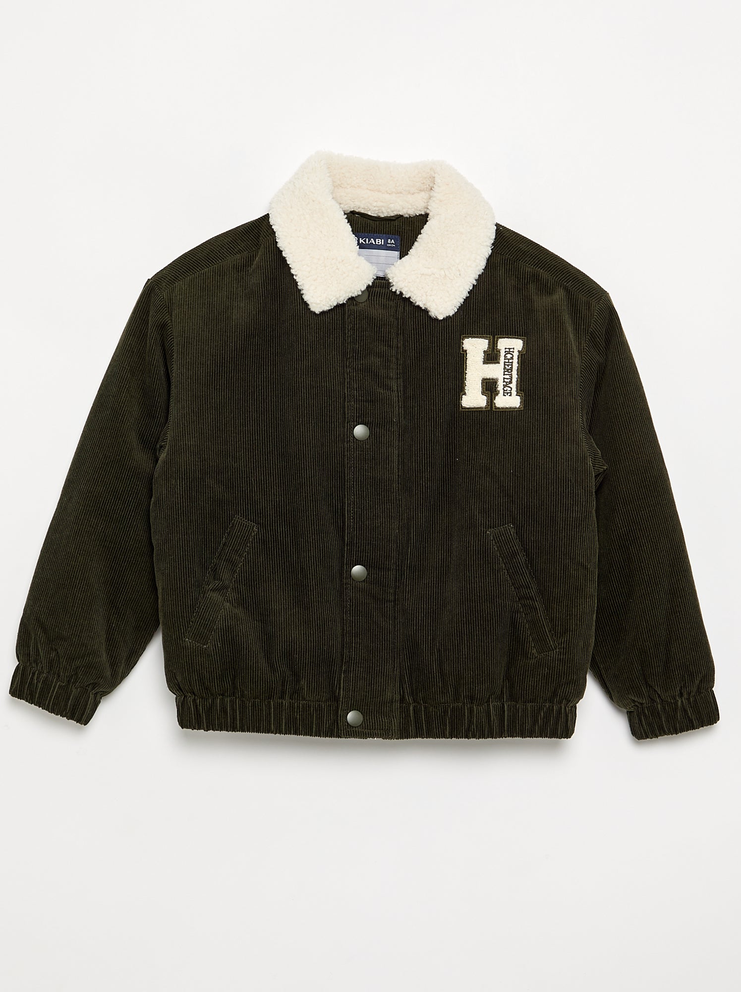 Blouson en velours côtelé et col moutonné - Vert