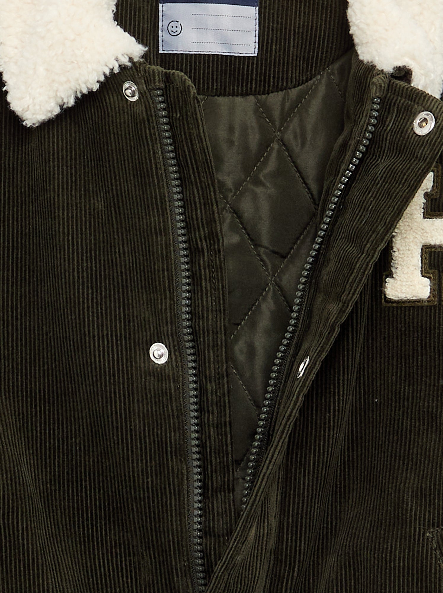 Blouson en velours côtelé et col moutonné - Vert