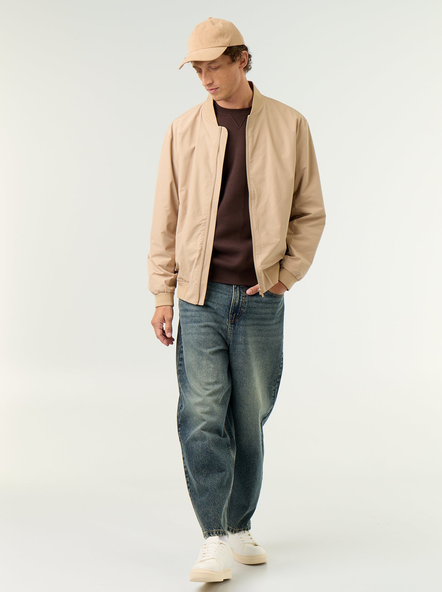 Blouson léger uni zippé - Beige