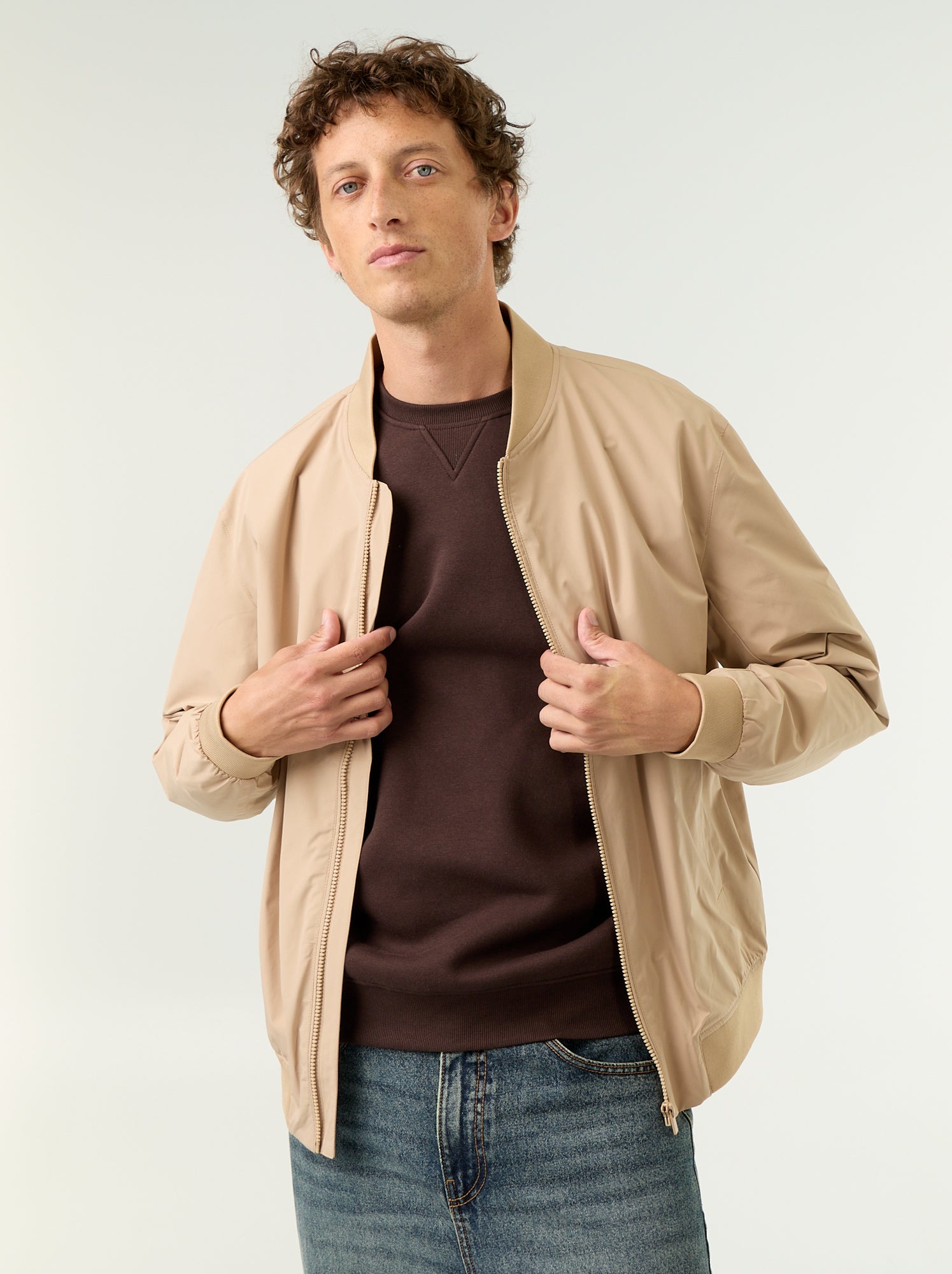Blouson léger uni zippé - Beige