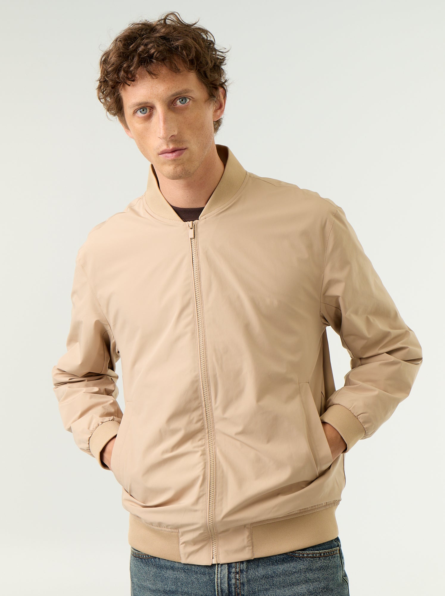 Blouson léger uni zippé - Beige