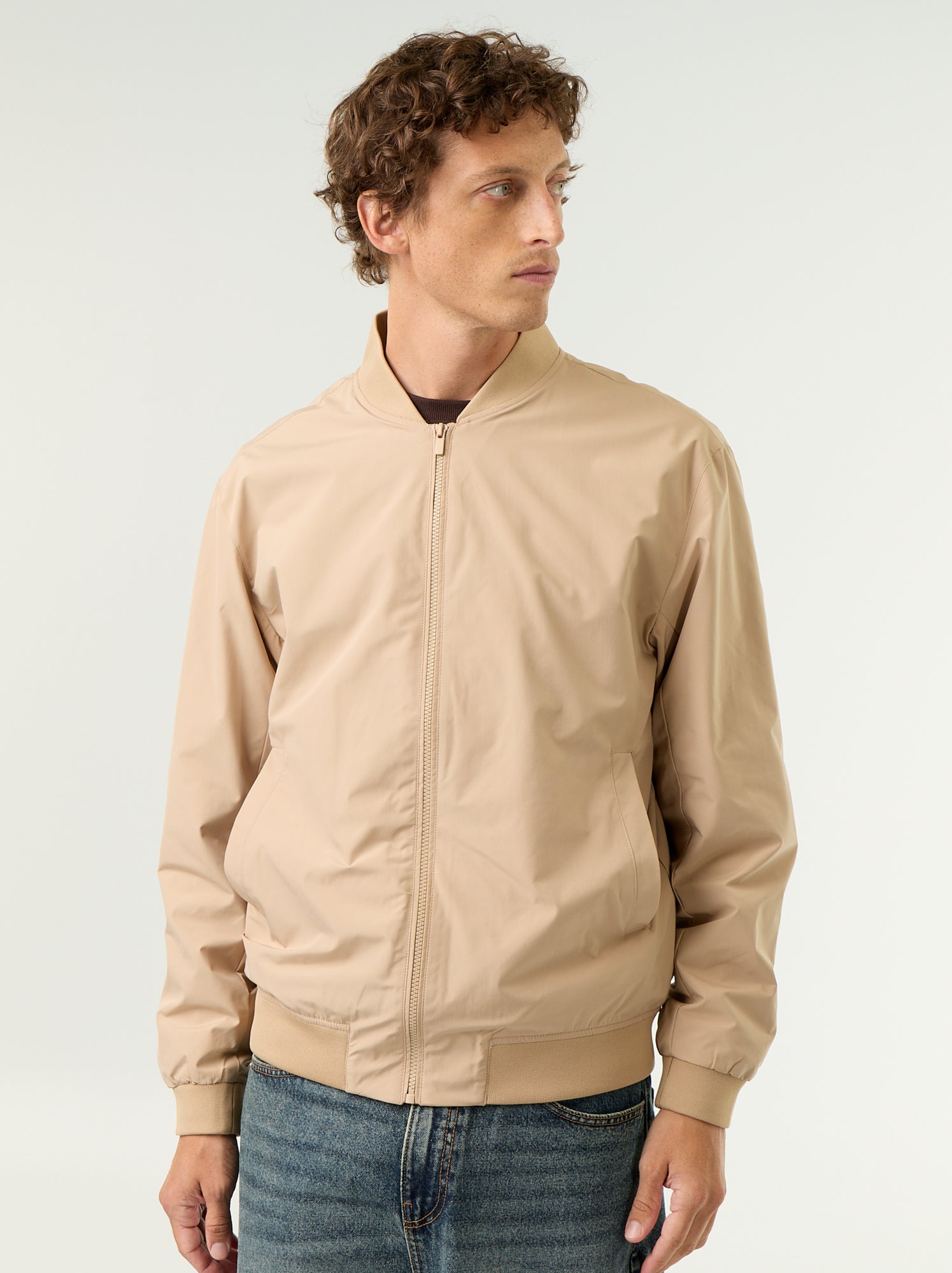 Blouson léger uni zippé - Beige