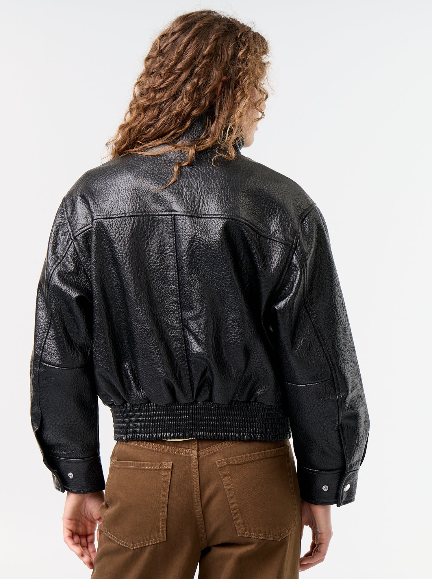 Blouson oversize en simili à col montant - Noir