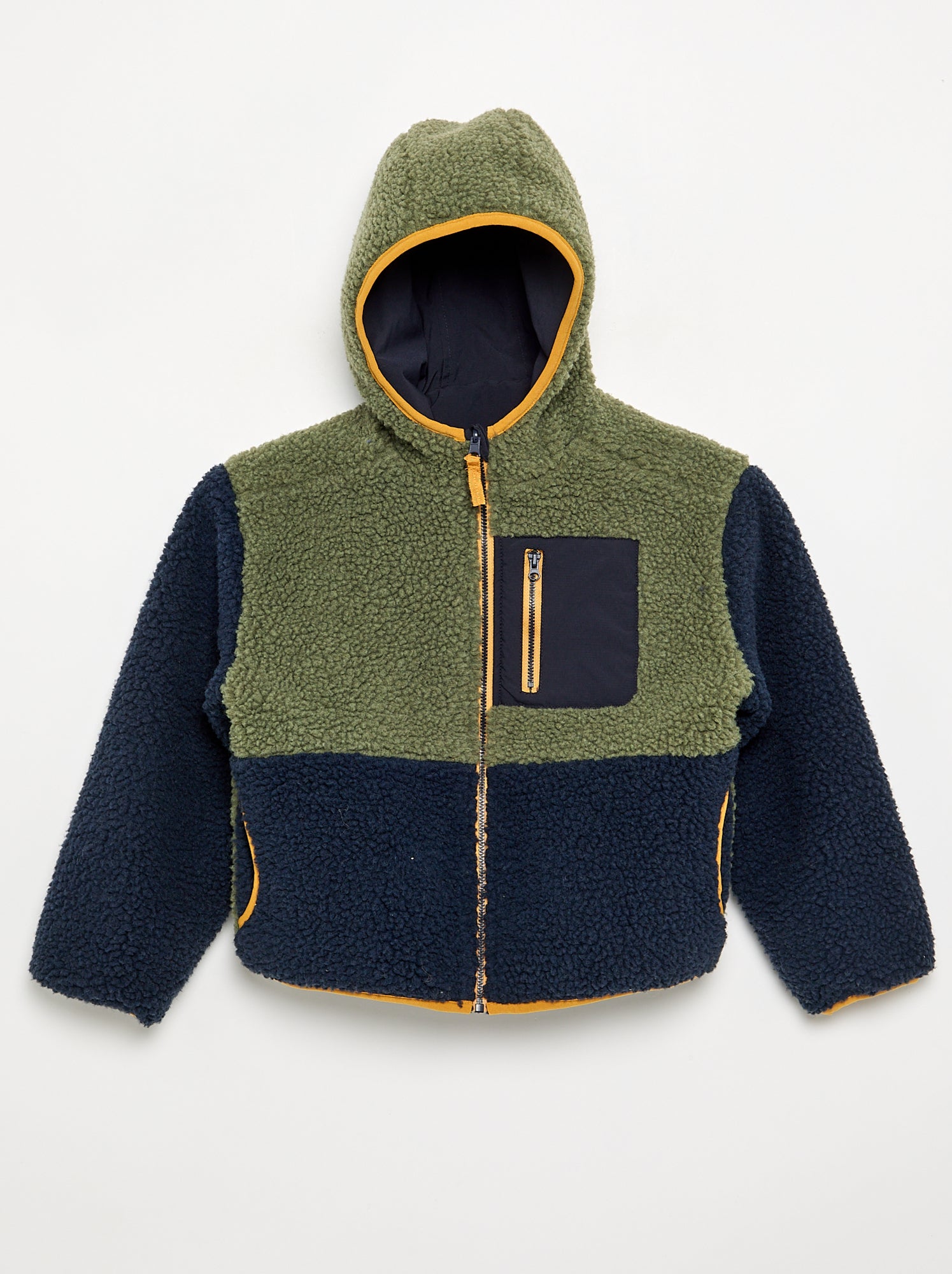 Blouson réversible avec un côté effet moutonné - Kaki