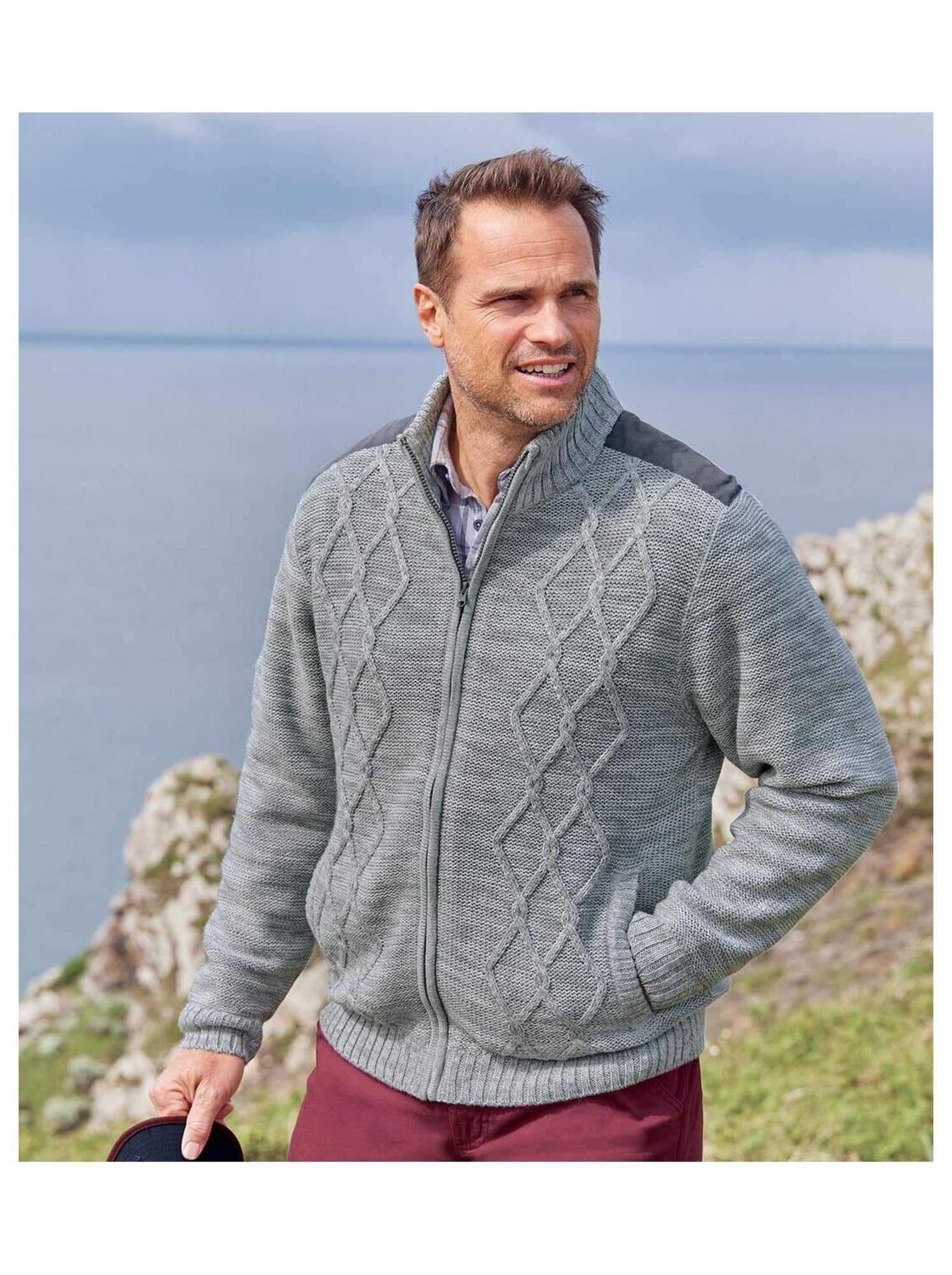Blouson Tricot Zippé Doublé Polaire  - ATLAS FOR MEN - Gris