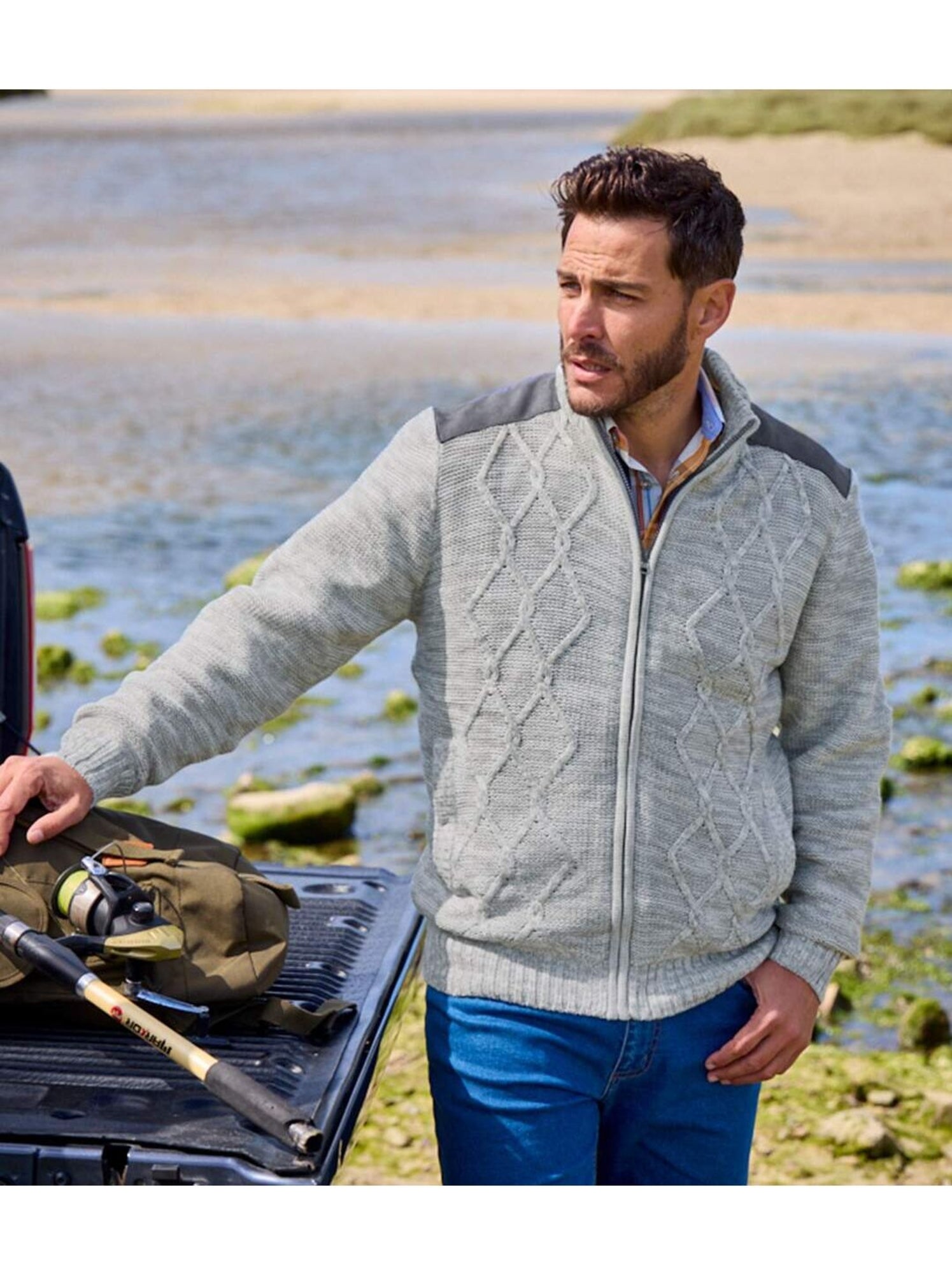 Blouson Tricot Zippé Doublé Polaire  - ATLAS FOR MEN - Gris