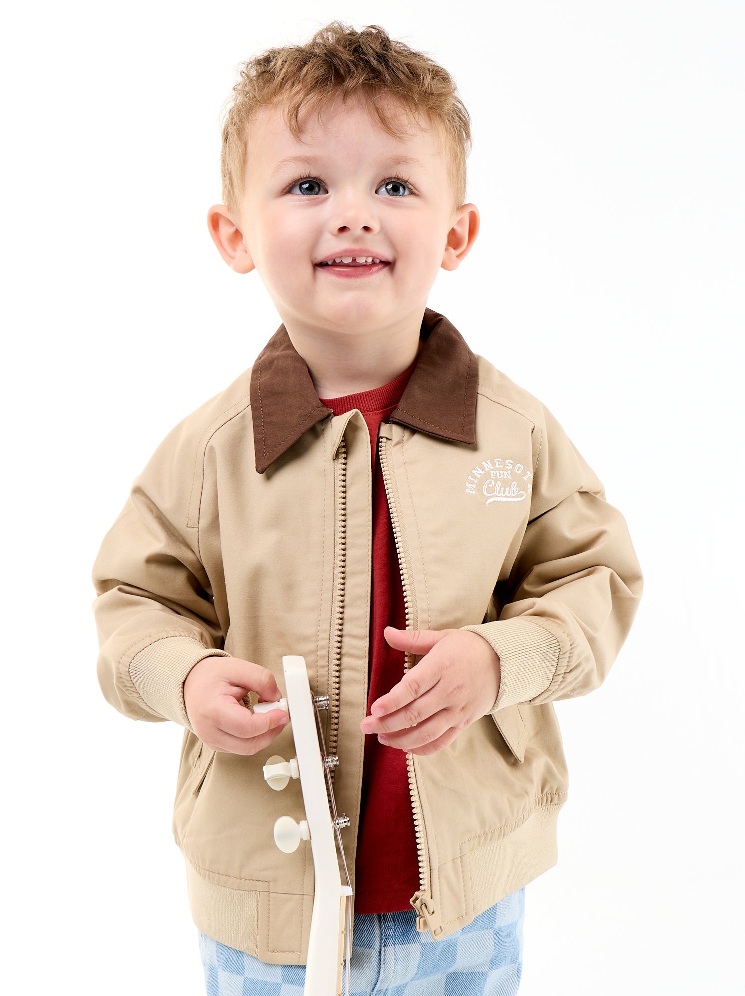Blouson zippée avec col contrastant - Beige