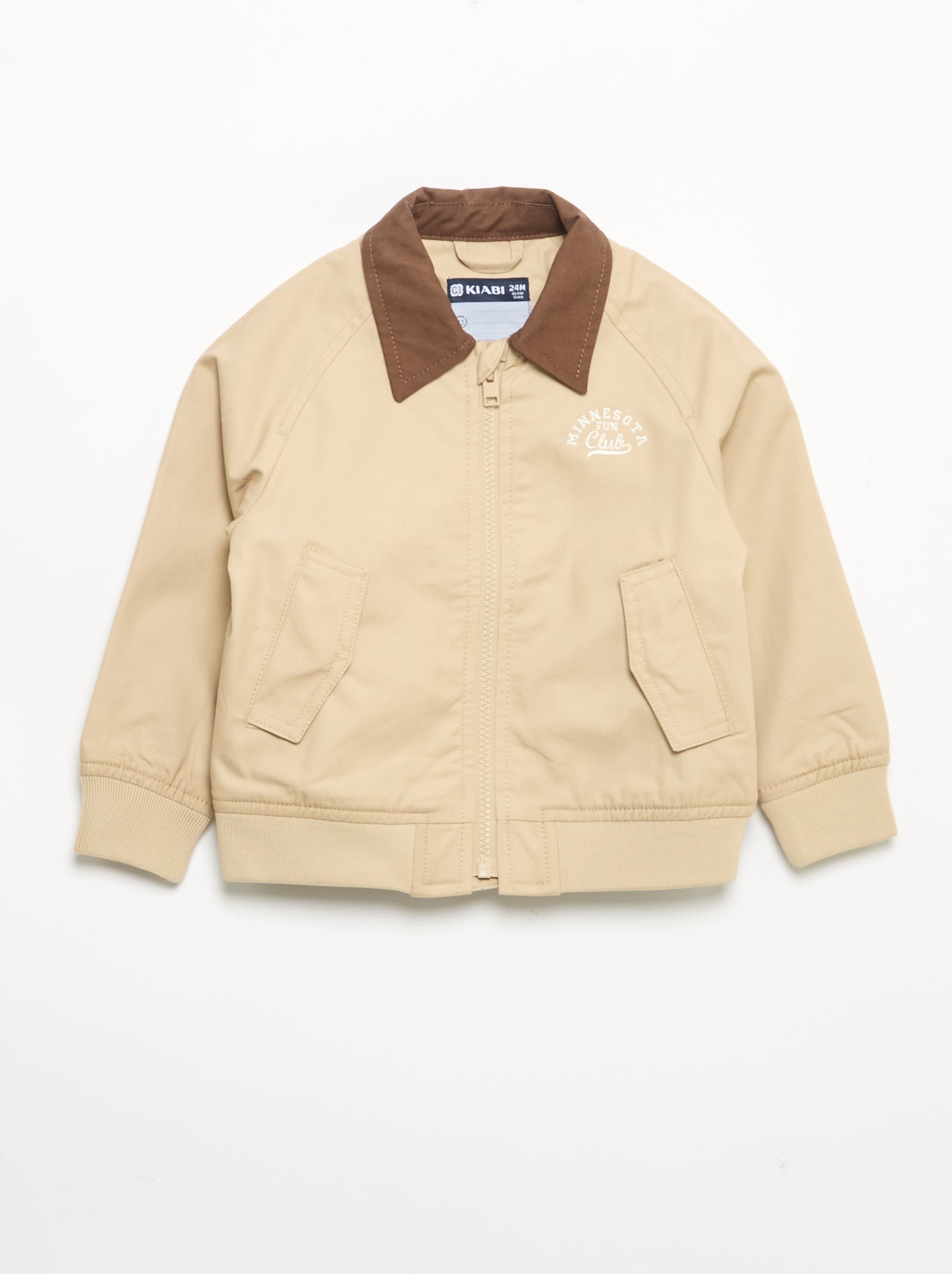 Blouson zippée avec col contrastant - Beige