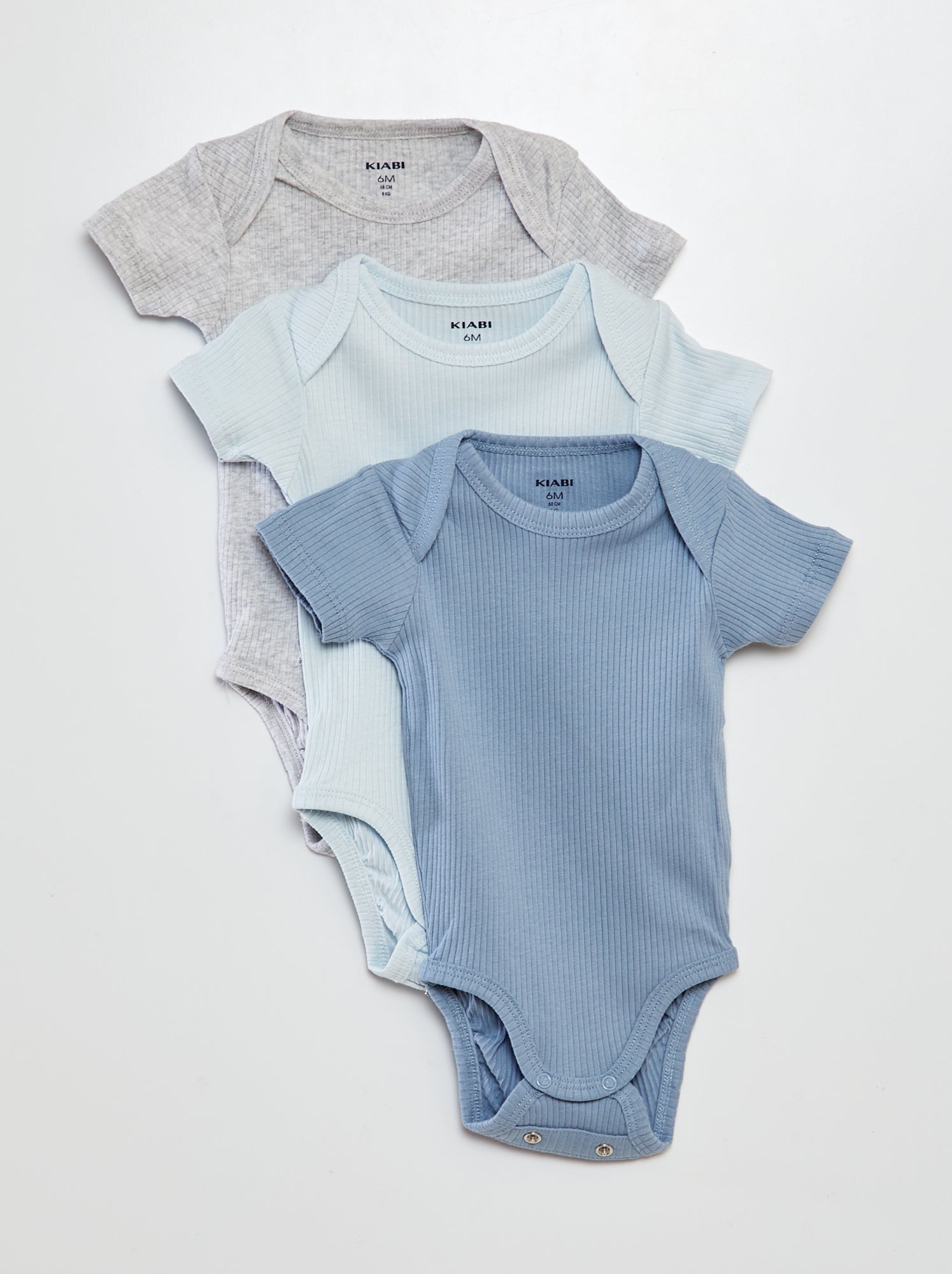 Bodies évolutif en maille unie - Lot de 3 - Bleu