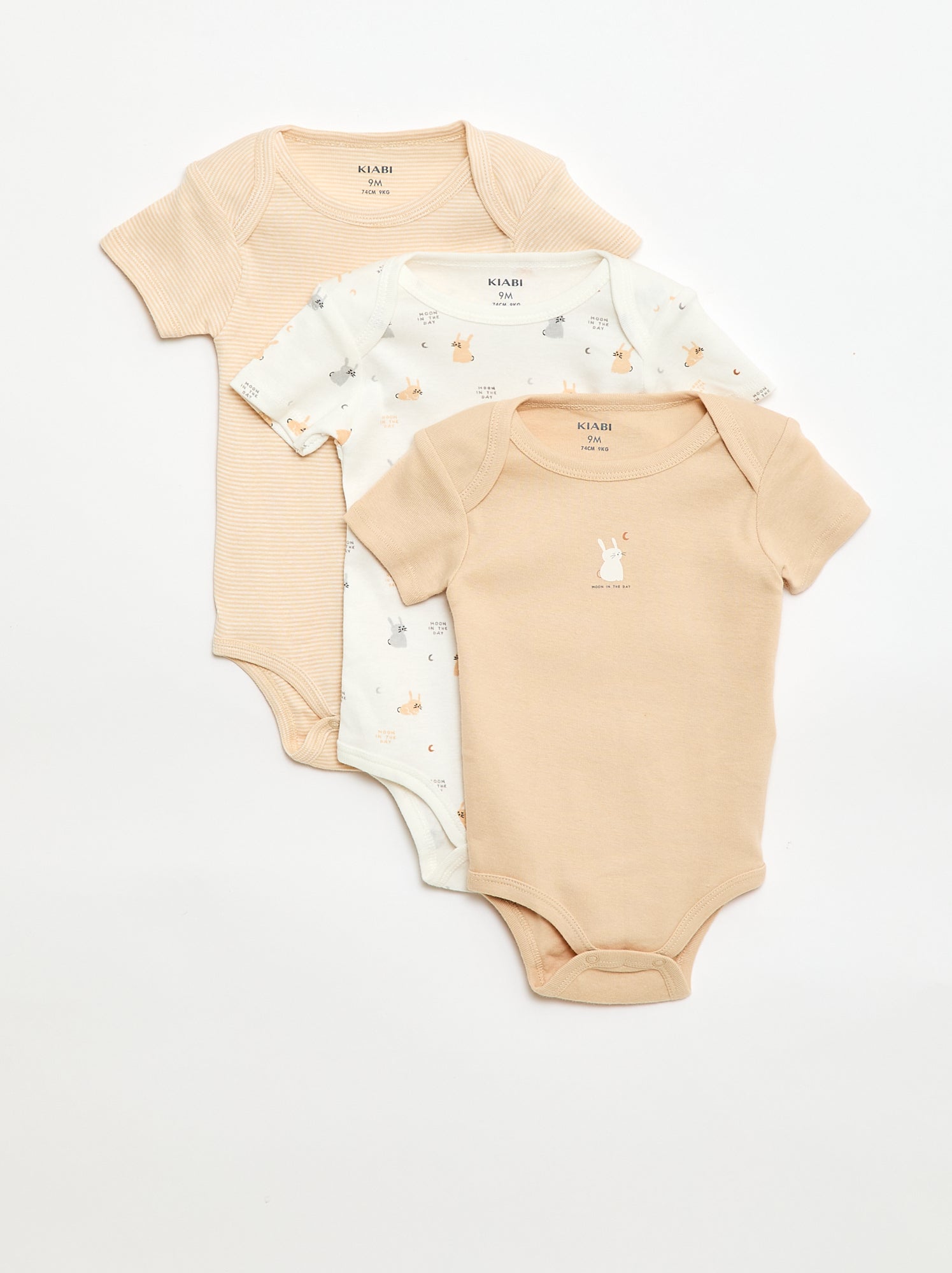 Bodies imprimés en coton - lot de 3 - Beige