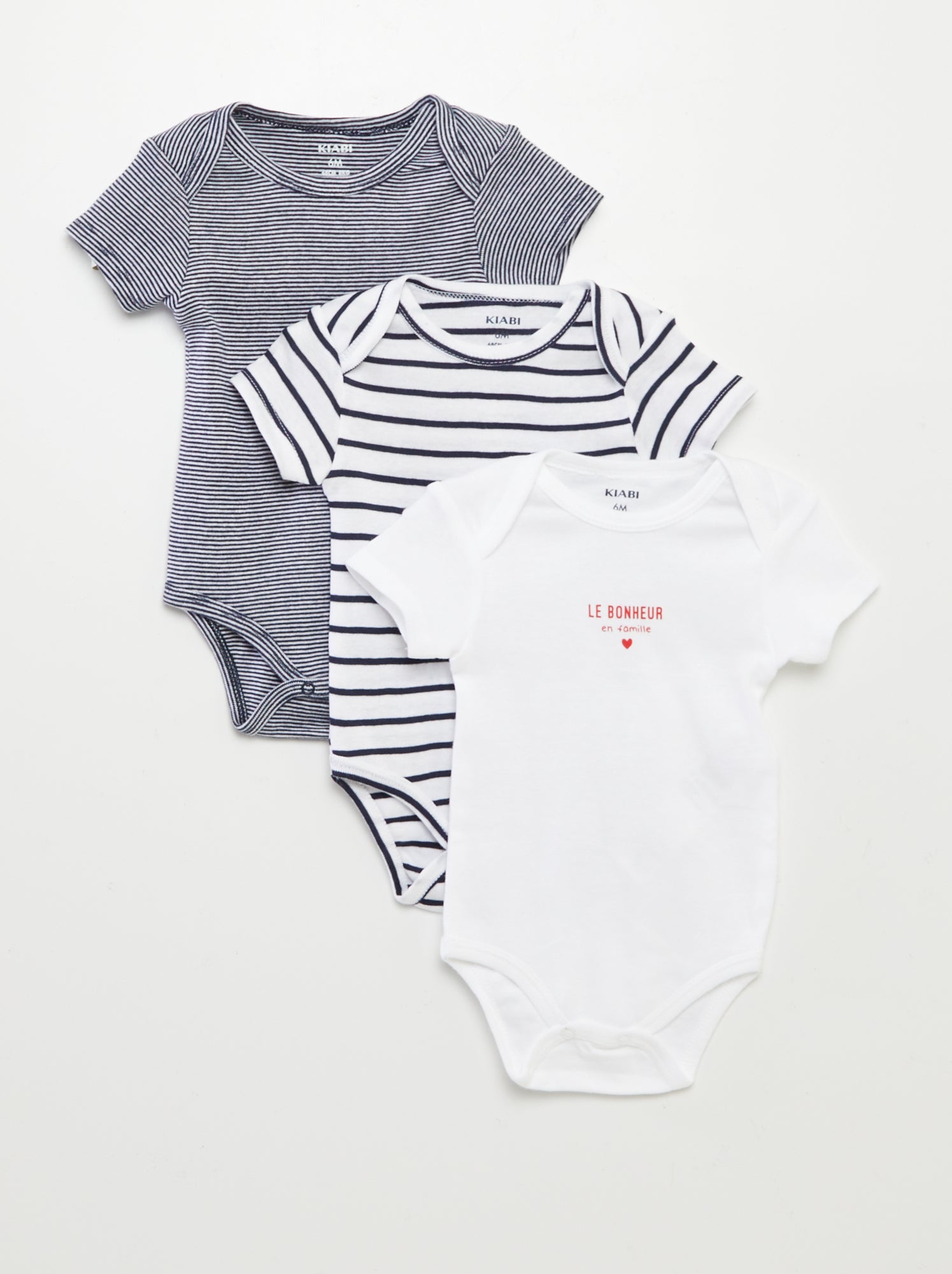 Bodies imprimés en coton - lot de 3 - Blanc/marine